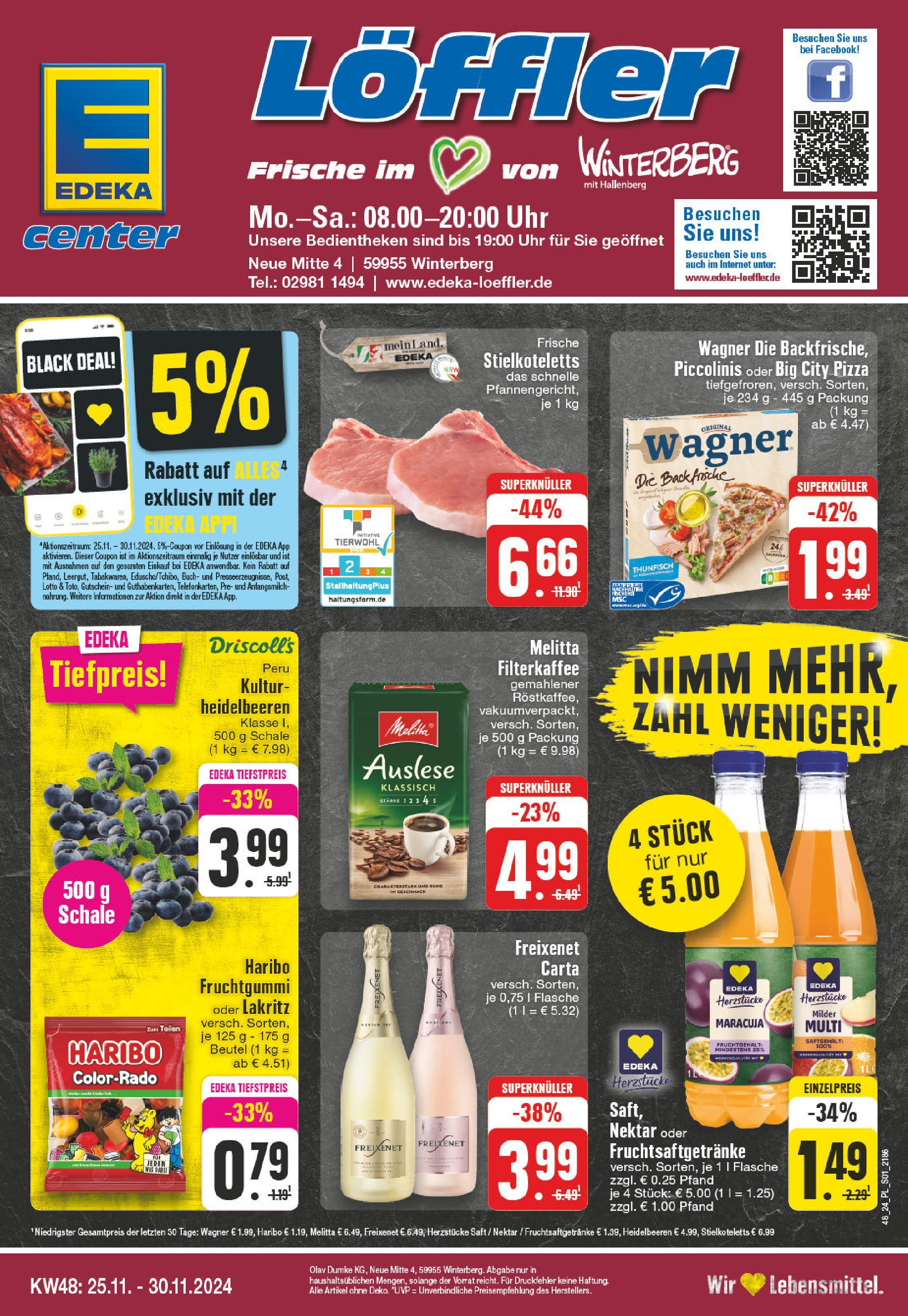 Edeka - E center: Wochenangebote (ab 24.11.2024) » Angebote Online | Seite: 1 | Produkte: Haribo, Thunfisch, Heidelbeeren, Pizza