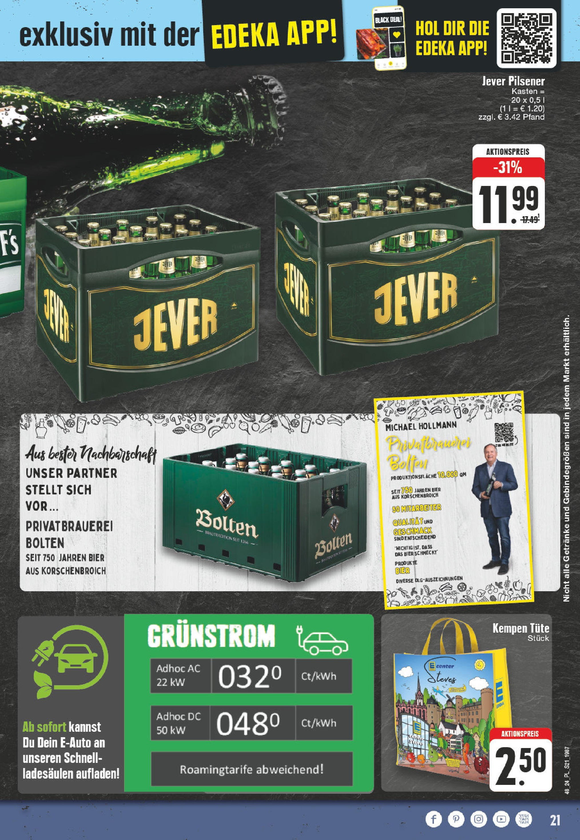 Edeka - E center: Wochenangebote (ab 24.11.2024) » Angebote Online | Seite: 21 | Produkte: Bier, Jever