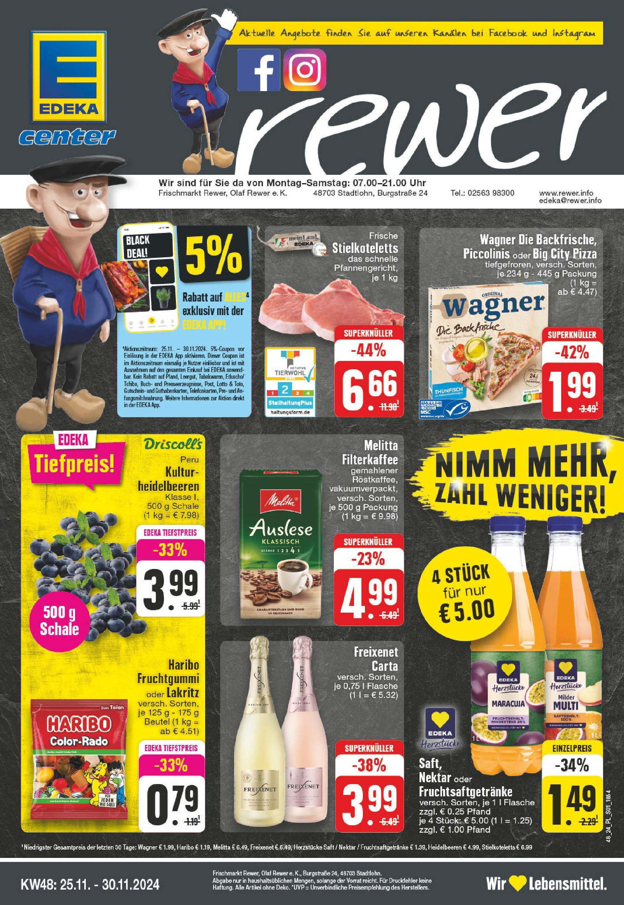 Edeka - E center: Wochenangebote (ab 24.11.2024) » Angebote Online | Seite: 1 | Produkte: Haribo, Thunfisch, Freixenet, Heidelbeeren