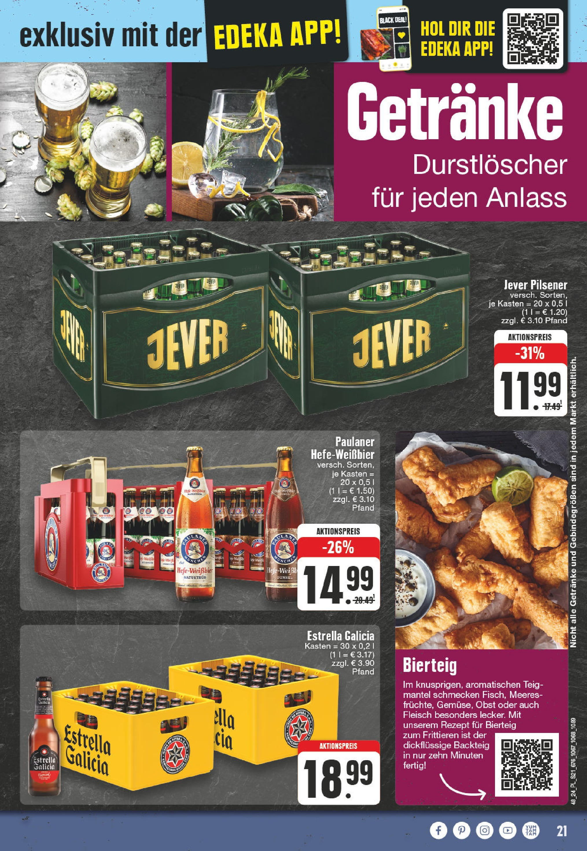 Edeka - EDEKA: Wochenangebote (ab 24.11.2024) » Angebote Online | Seite: 21 | Produkte: Durstloscher, Obst, Jever, Paulaner