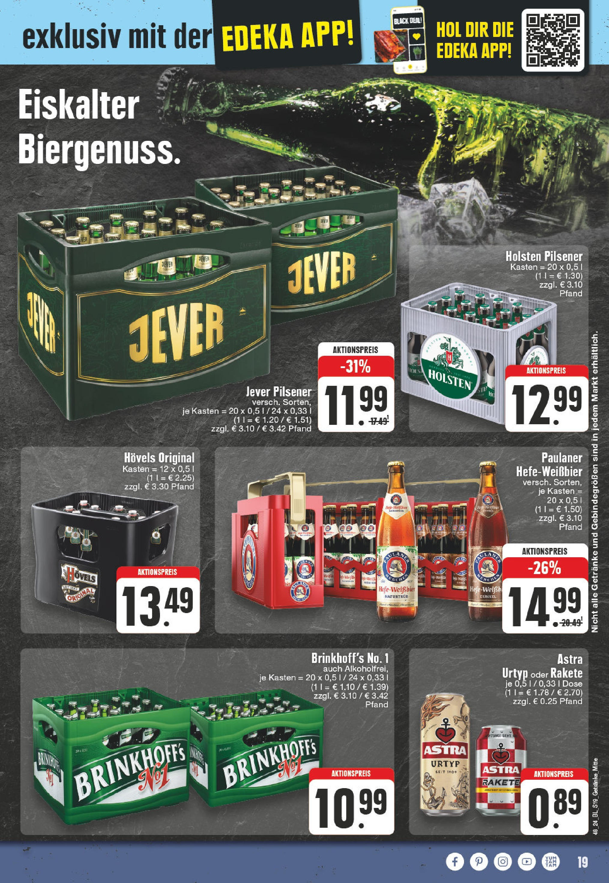 Edeka - EDEKA: Wochenangebote (ab 24.11.2024) » Angebote Online | Seite: 19 | Produkte: Astra, Holsten, Jever, Paulaner