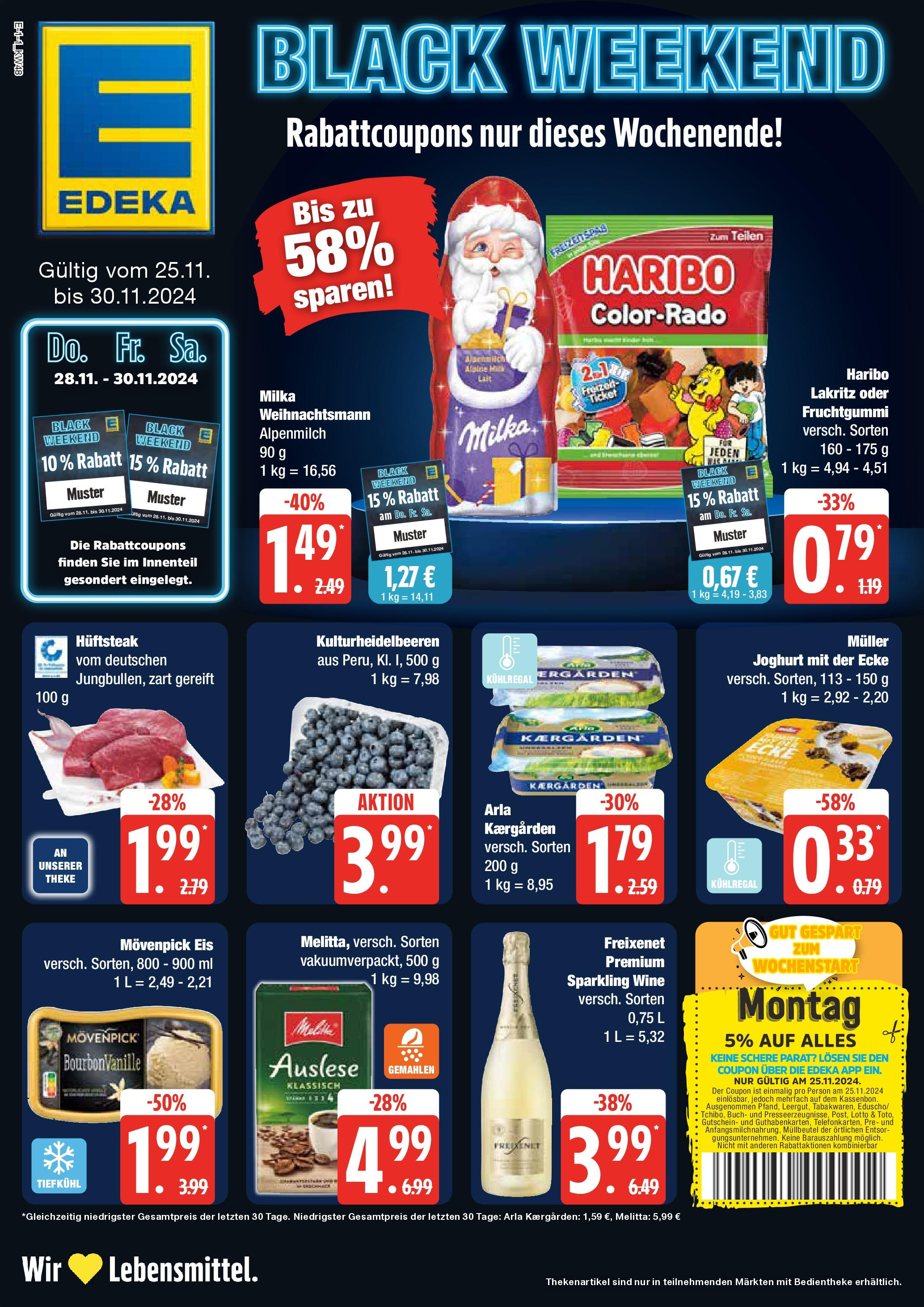 Edeka - EDEKA: Wochenangebote (ab 24.11.2024) » Angebote Online | Seite: 1 | Produkte: Haribo, Theke, Milka, Movenpick eis