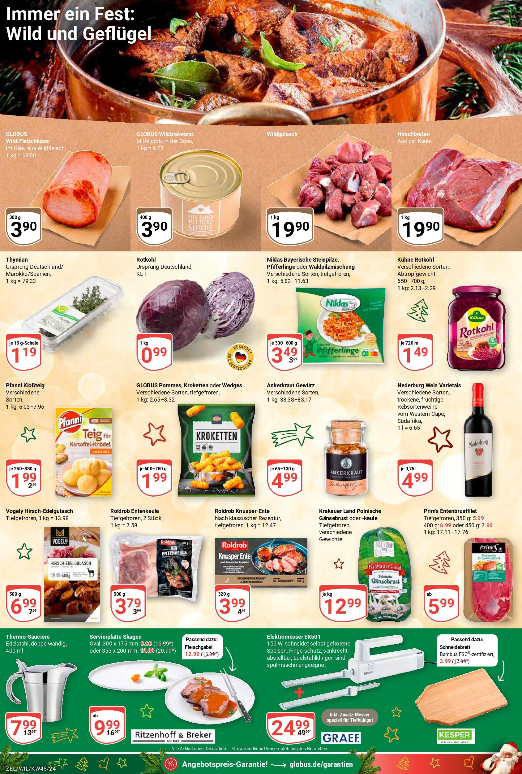 Globus - Zell, Fliehburgstraße 4  (ab 25.11.2024) » Angebote online | Seite: 11 | Produkte: Rotkohl, Bratwurst, Wein, Ente