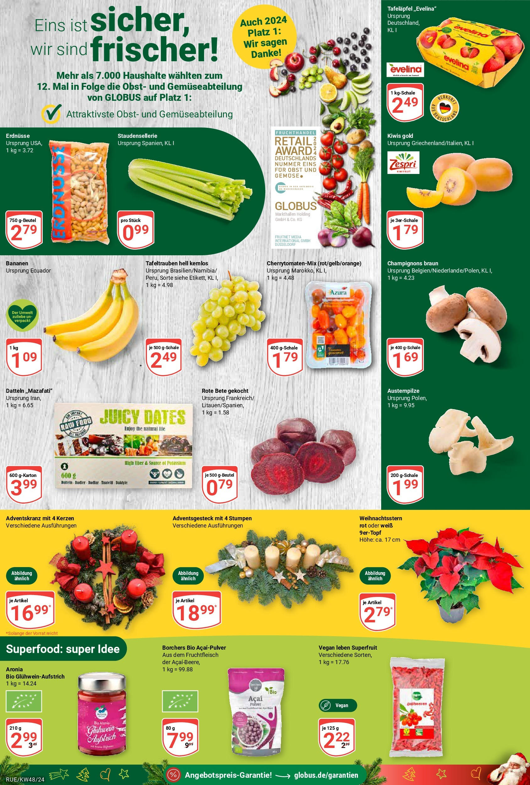 Globus - Rüsselsheim, Am Steinmarkt 1  (ab 25.11.2024) » Angebote online | Seite: 10 | Produkte: Erdnüsse, Bananen, Champignons, Obst