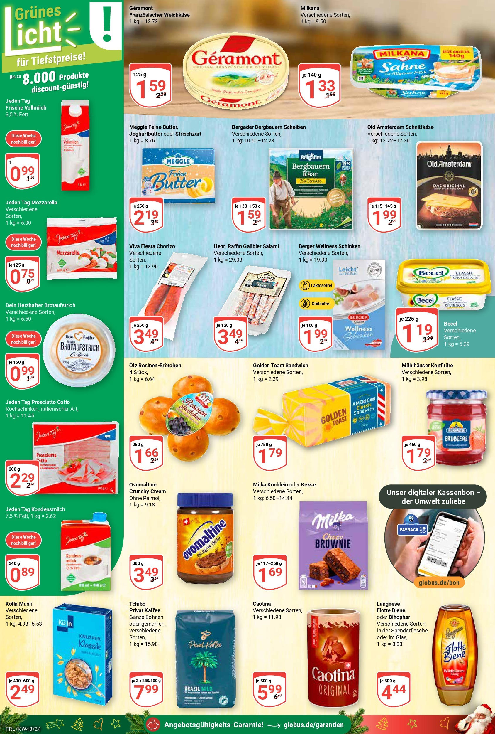 Globus - Freilassing, Traunsteiner Str. 6  (ab 25.11.2024) » Angebote online | Seite: 14 | Produkte: Mozzarella, Milka, Schinken, Kekse