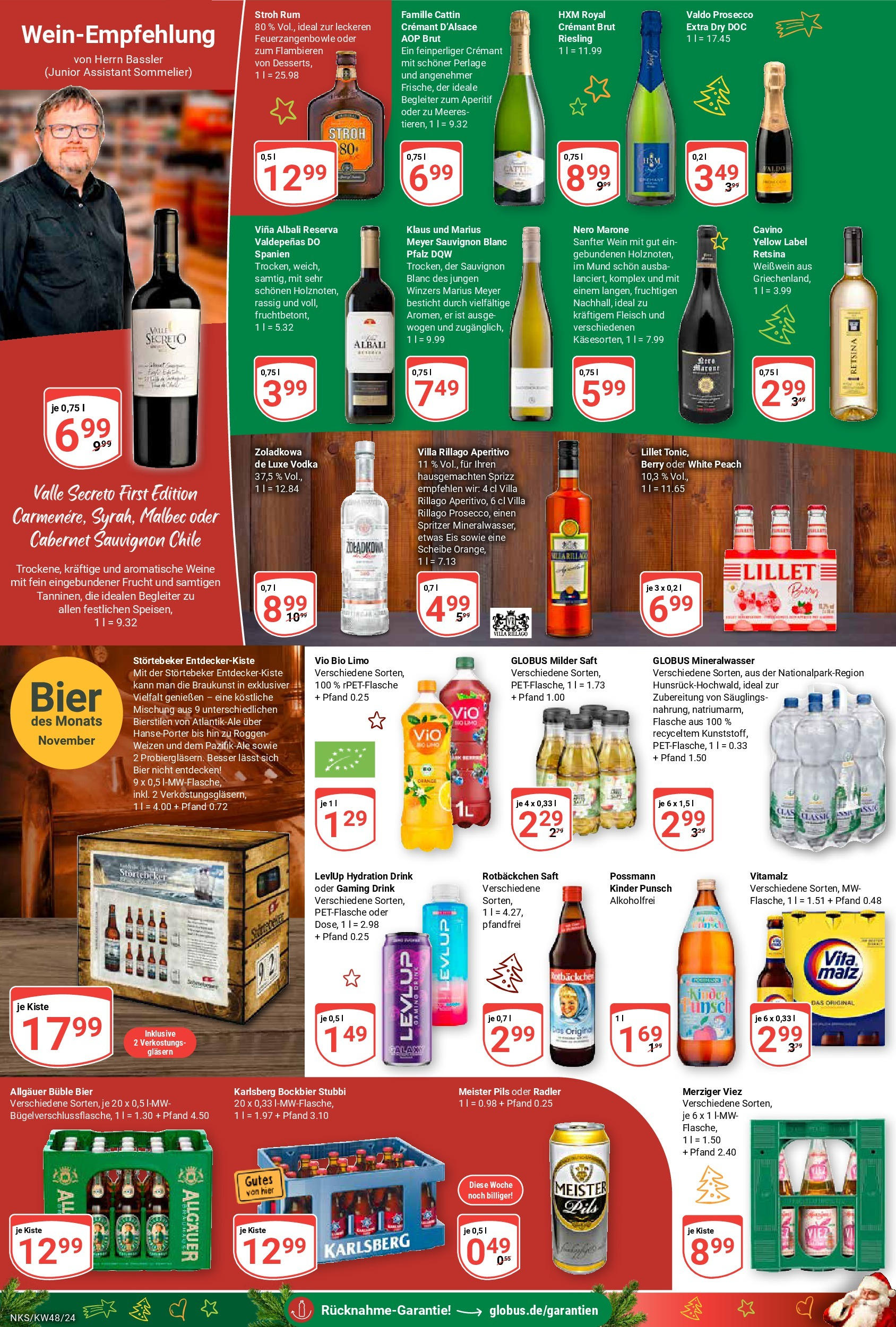 Globus - Neunkirchen, Margarethe-Bacher-Straße 1  (ab 25.11.2024) » Angebote online | Seite: 19 | Produkte: Weißwein, Pils, Mineralwasser, Saft