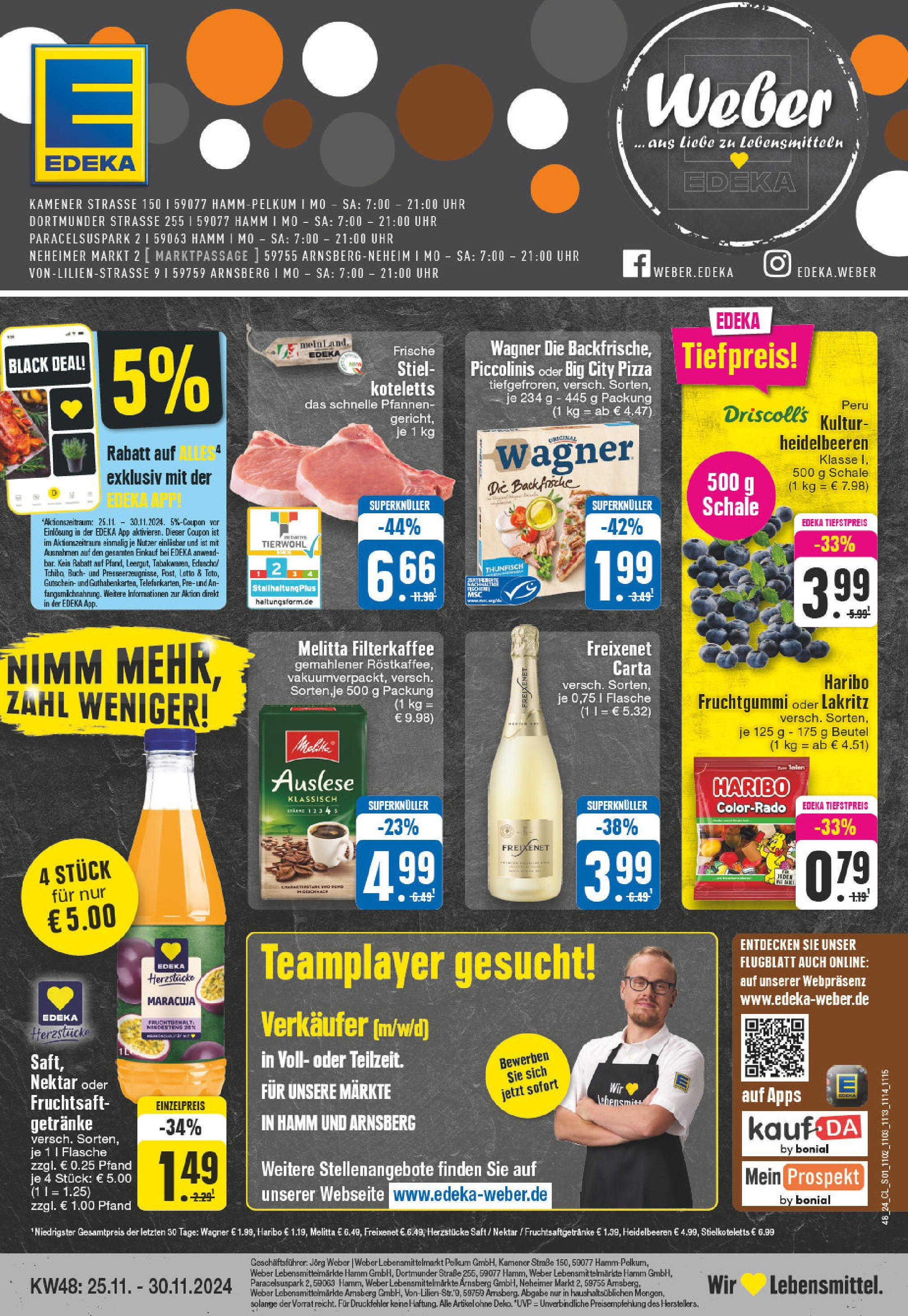 Edeka - EDEKA: Wochenangebote (ab 24.11.2024) » Angebote Online | Seite: 1 | Produkte: Freixenet, Heidelbeeren, Piccolinis, Saft