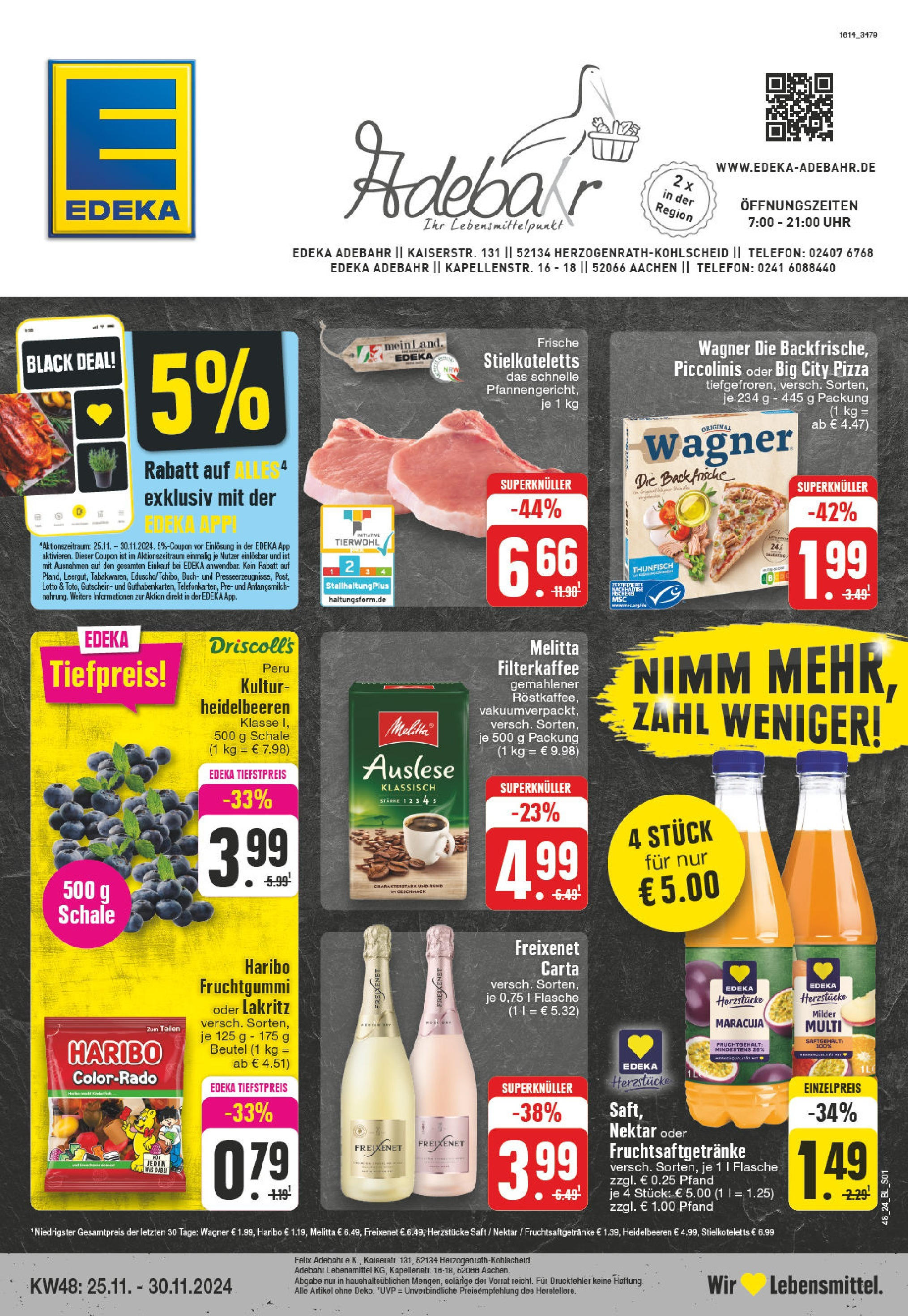 Edeka - Herzogenrath, Kaiserstraße 1  (ab 25.11.2024) » Angebote Online | Seite: 1 | Produkte: Melitta, Thunfisch, Piccolinis, Telefon