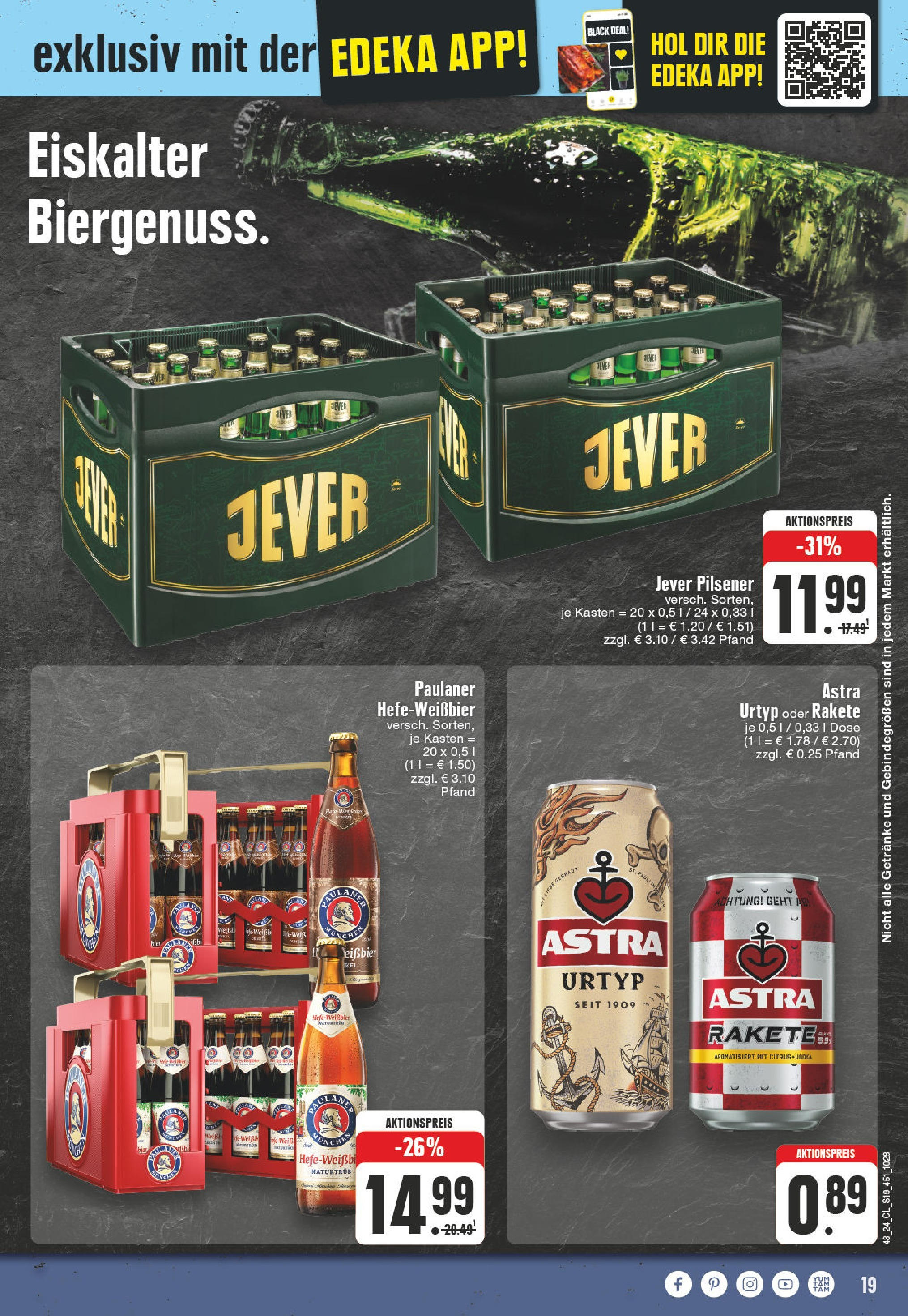 Edeka - EDEKA: Wochenangebote (ab 24.11.2024) » Angebote Online | Seite: 19 | Produkte: Astra, Jever, Paulaner