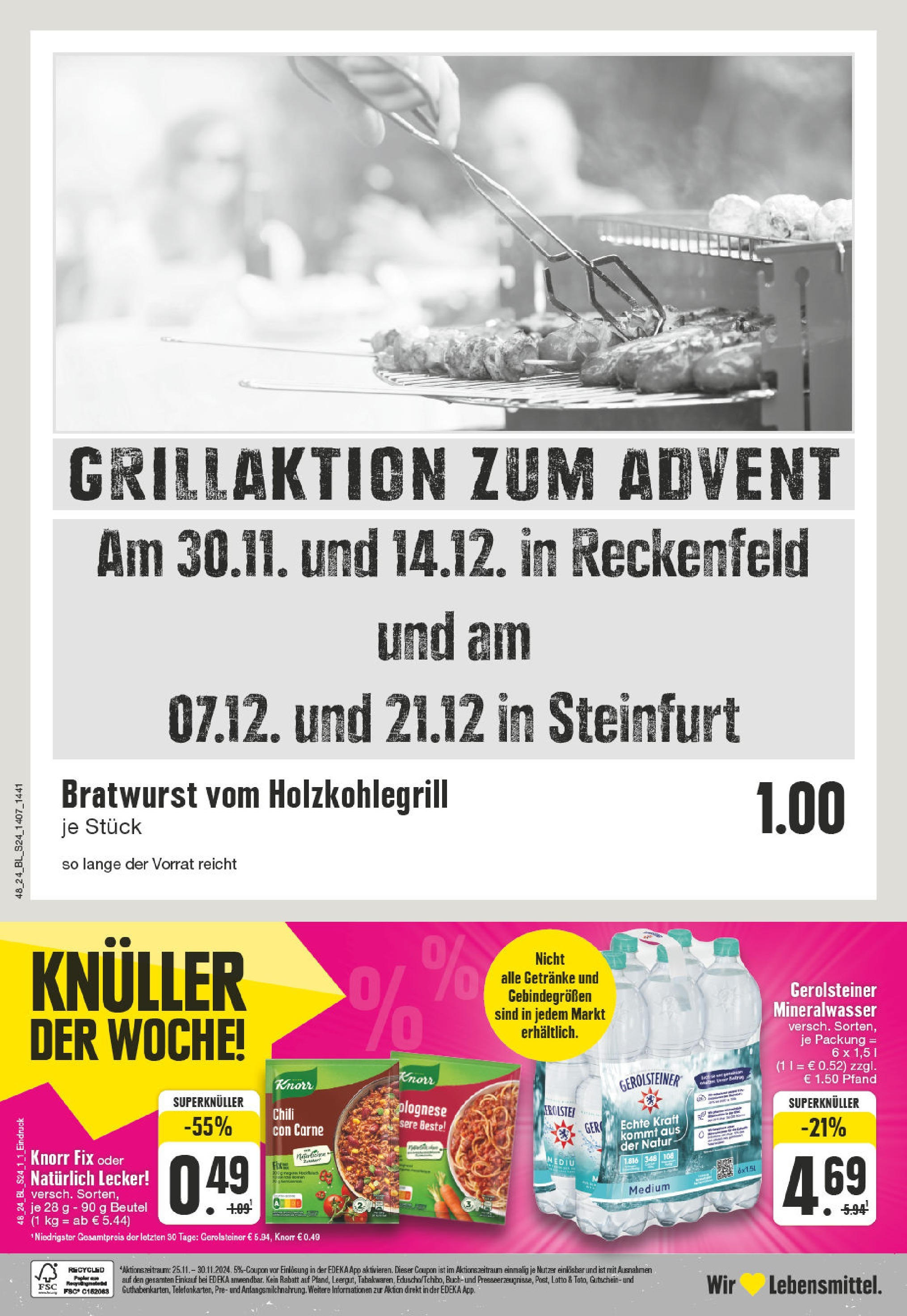 Edeka - EDEKA: Wochenangebote (ab 24.11.2024) » Angebote Online | Seite: 24 | Produkte: Knorr fix, Bratwurst, Knorr, Mineralwasser