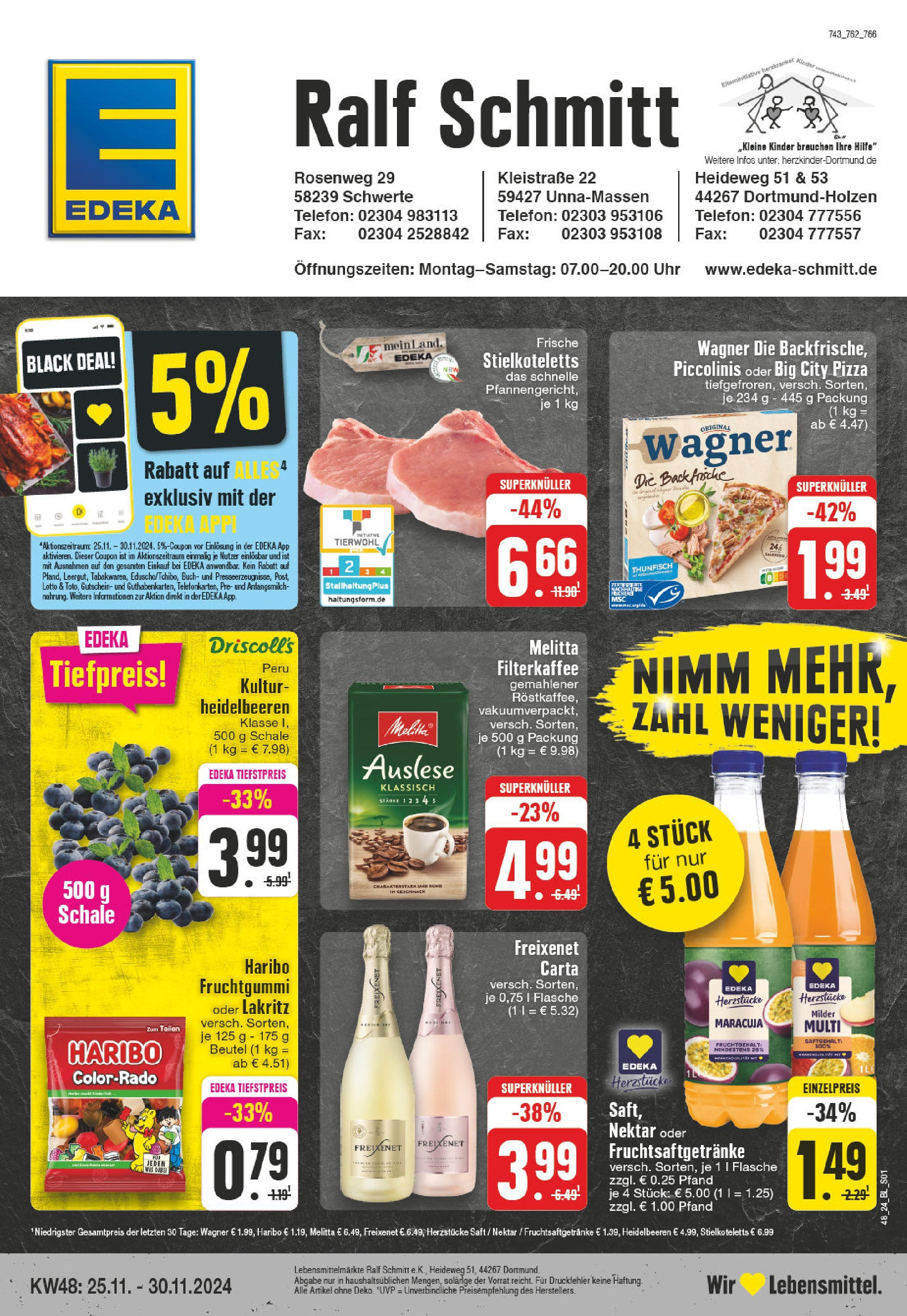 Edeka - Schwerte - Holzen, Rosenweg   (ab 25.11.2024) » Angebote Online | Seite: 1 | Produkte: Haribo, Freixenet, Heidelbeeren, Telefon