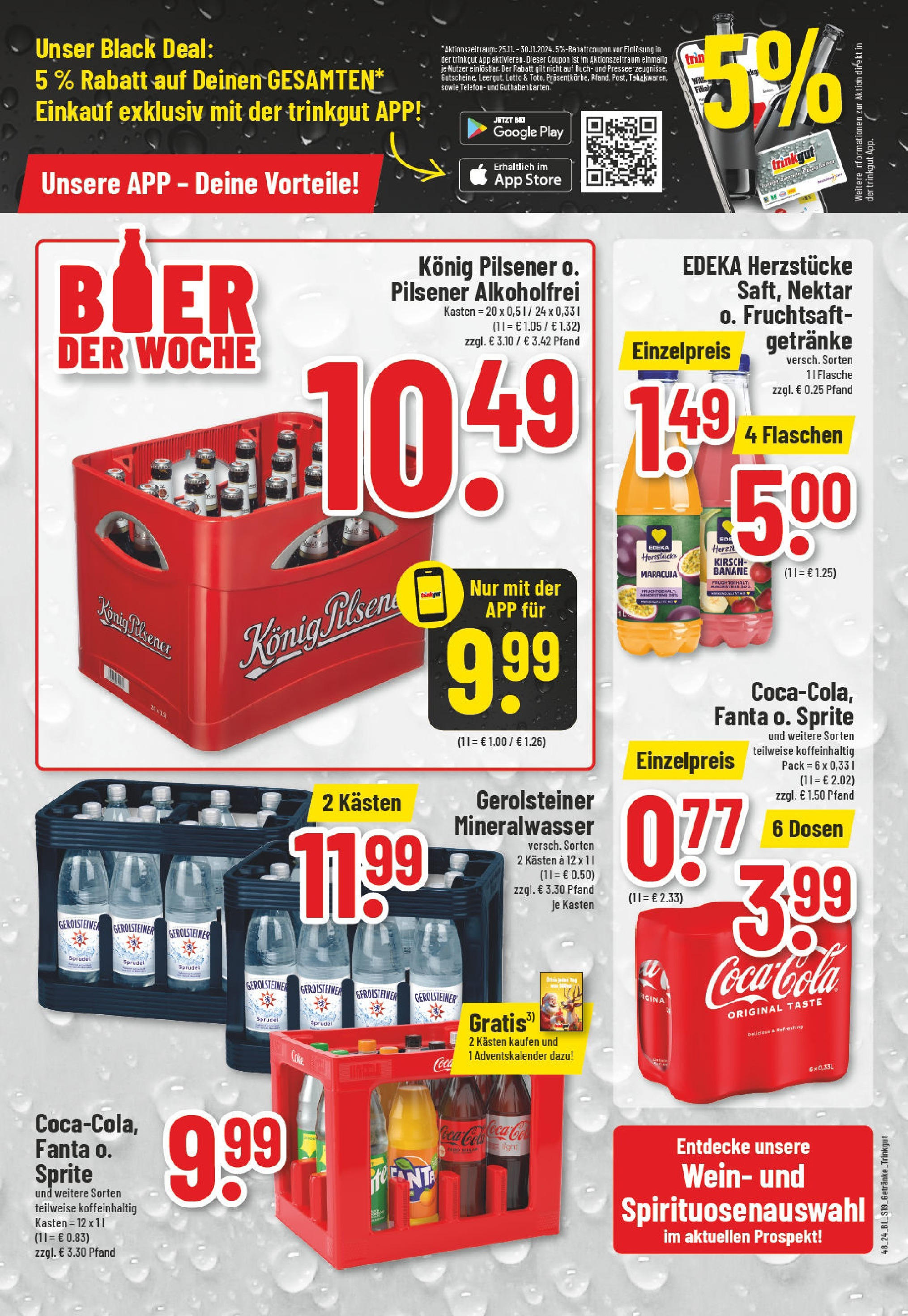 Edeka - EDEKA: Wochenangebote (ab 24.11.2024) » Angebote Online | Seite: 19 | Produkte: Konig pilsener, Fruchtsaft, Telefon, Gerolsteiner