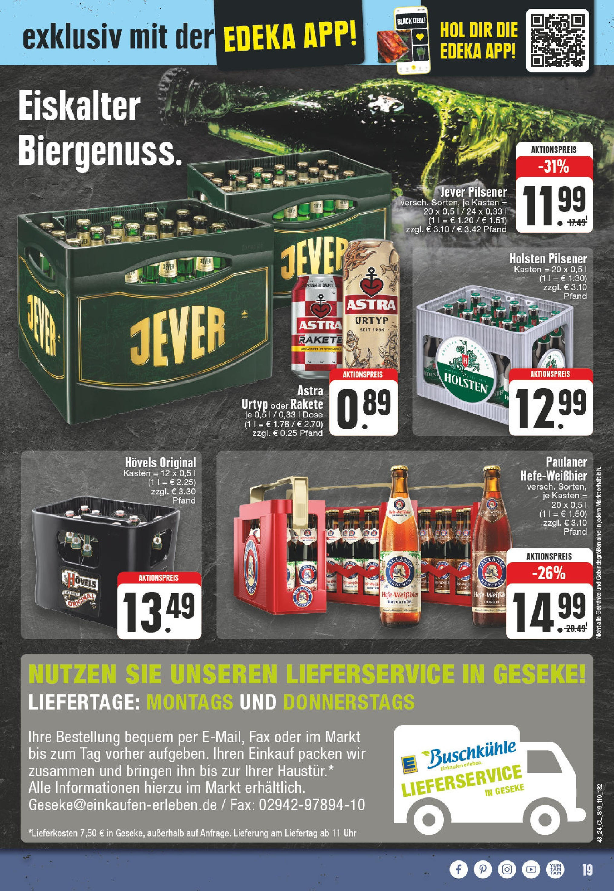 Edeka - EDEKA: Wochenangebote (ab 24.11.2024) » Angebote Online | Seite: 19 | Produkte: Astra, Holsten, Jever, Uhr