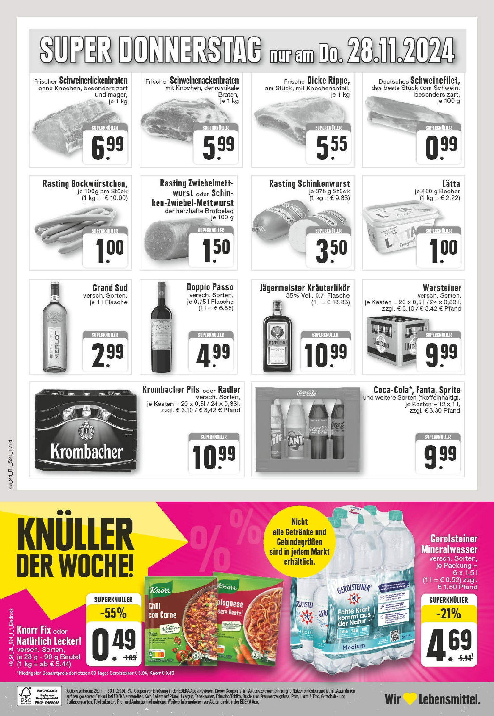 Edeka - EDEKA: Wochenangebote (ab 24.11.2024) » Angebote Online | Seite: 24 | Produkte: Merlot, Pils, Knorr, Krombacher