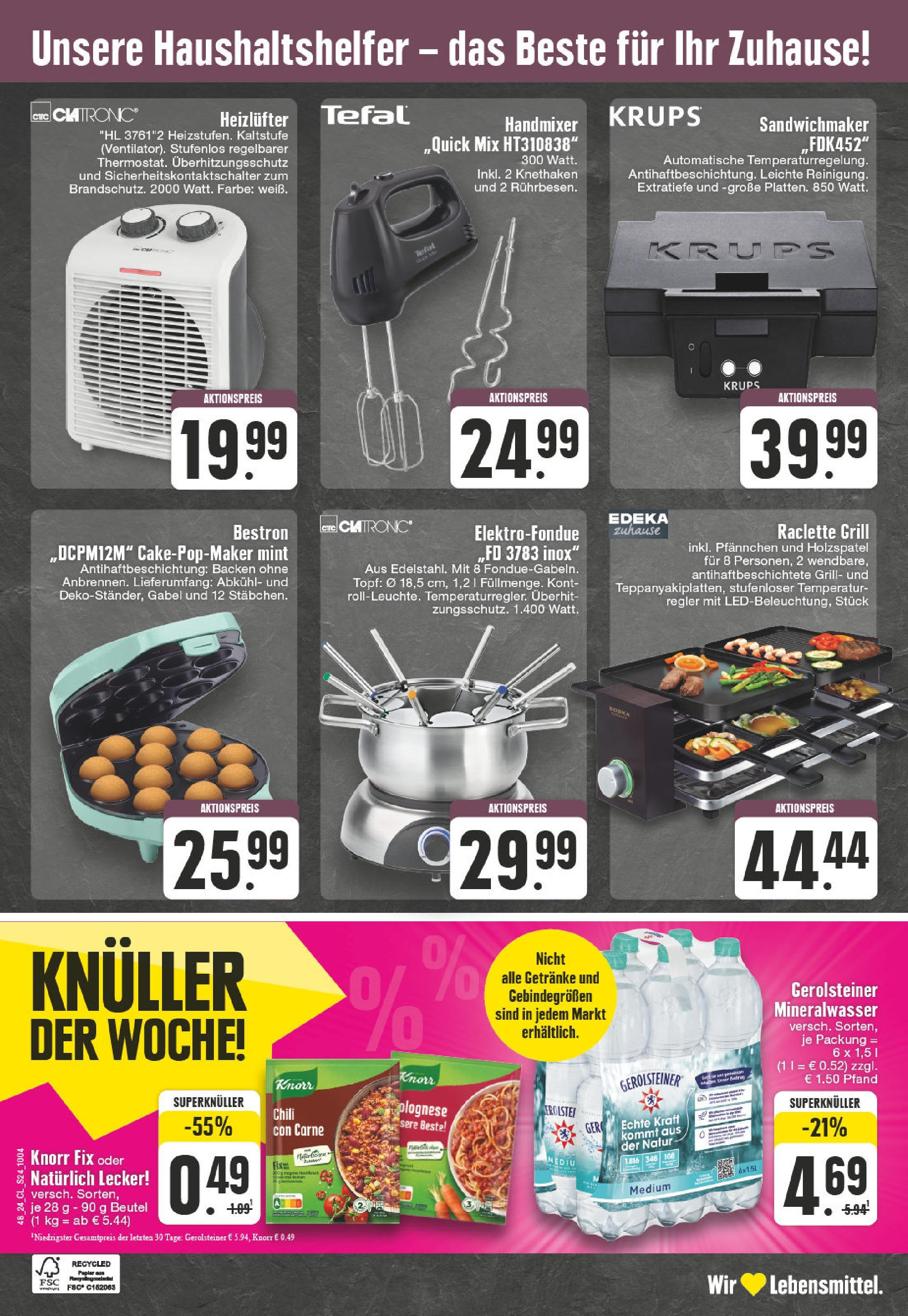 Edeka - EDEKA: Wochenangebote (ab 24.11.2024) » Angebote Online | Seite: 24 | Produkte: Knorr fix, Handmixer, Mineralwasser, Gerolsteiner