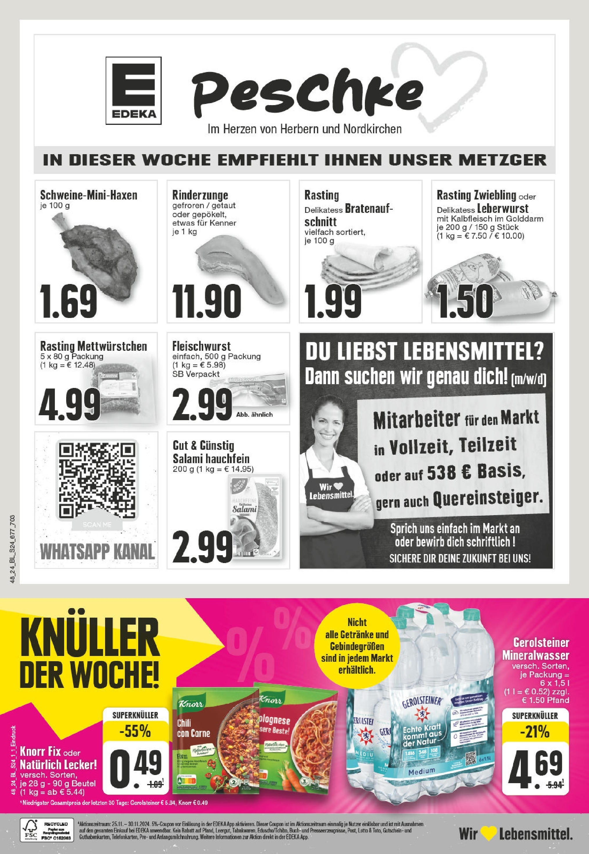 Edeka - EDEKA: Wochenangebote (ab 24.11.2024) » Angebote Online | Seite: 24 | Produkte: Knorr fix, Mineralwasser, Chili, Salami