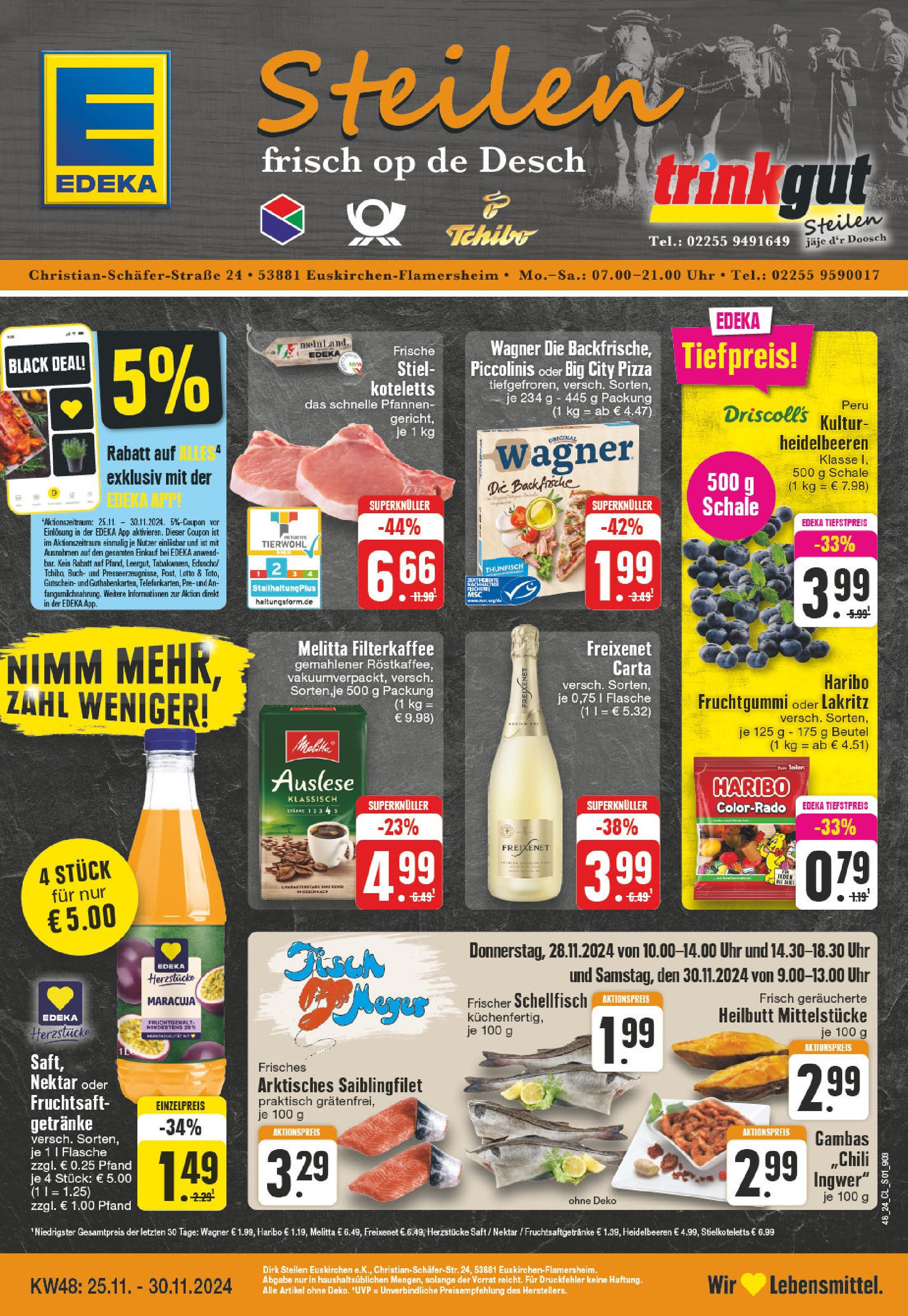 Edeka - EDEKA: Wochenangebote (ab 24.11.2024) » Angebote Online | Seite: 1 | Produkte: Heidelbeeren, Piccolinis, Saft, Uhr