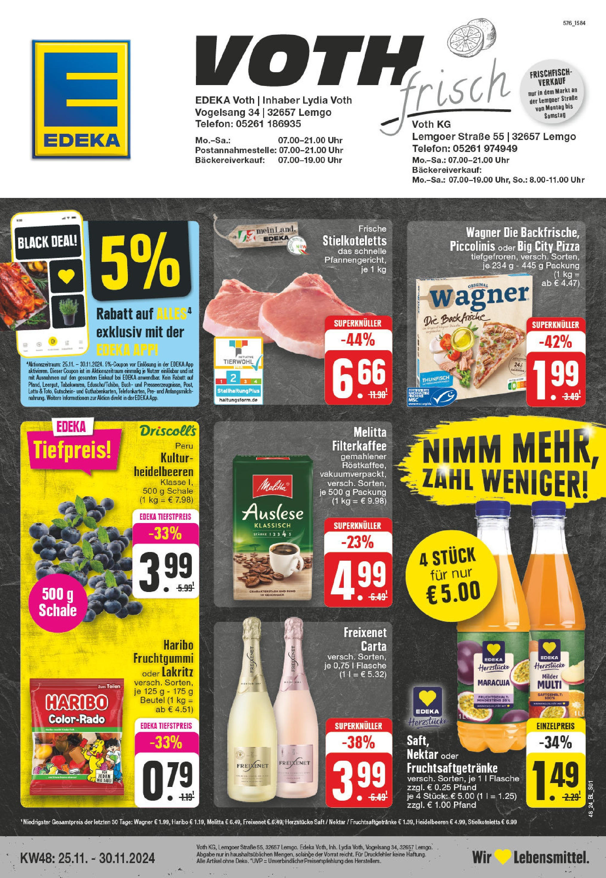 Edeka - Lemgo, r Straße 5  (ab 25.11.2024) » Angebote Online | Seite: 1 | Produkte: Freixenet, Heidelbeeren, Saft, Telefon