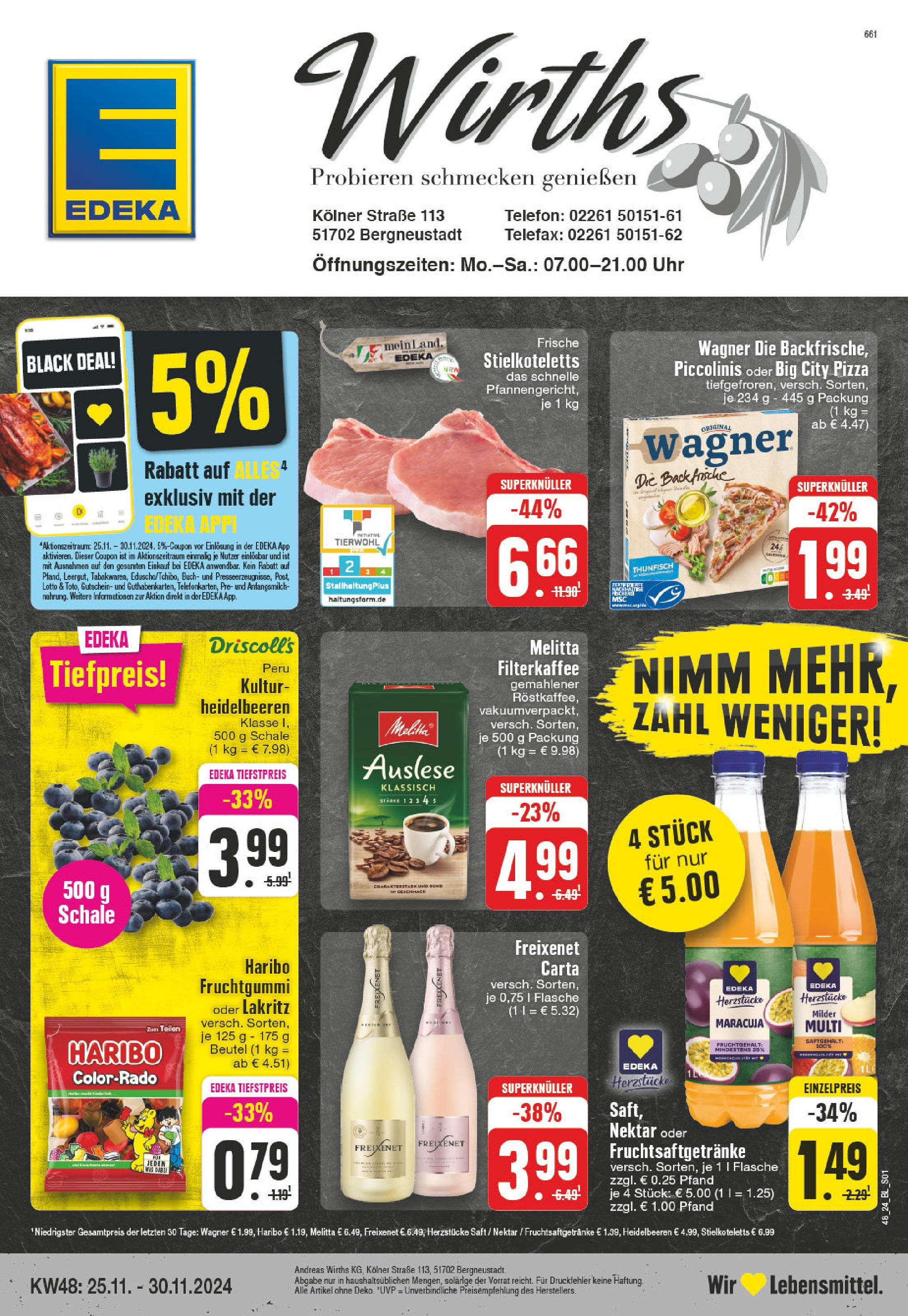 Edeka - Bergneustadt, Kölner Straße 1  (ab 25.11.2024) » Angebote Online | Seite: 1 | Produkte: Thunfisch, Heidelbeeren, Piccolinis, Pizza