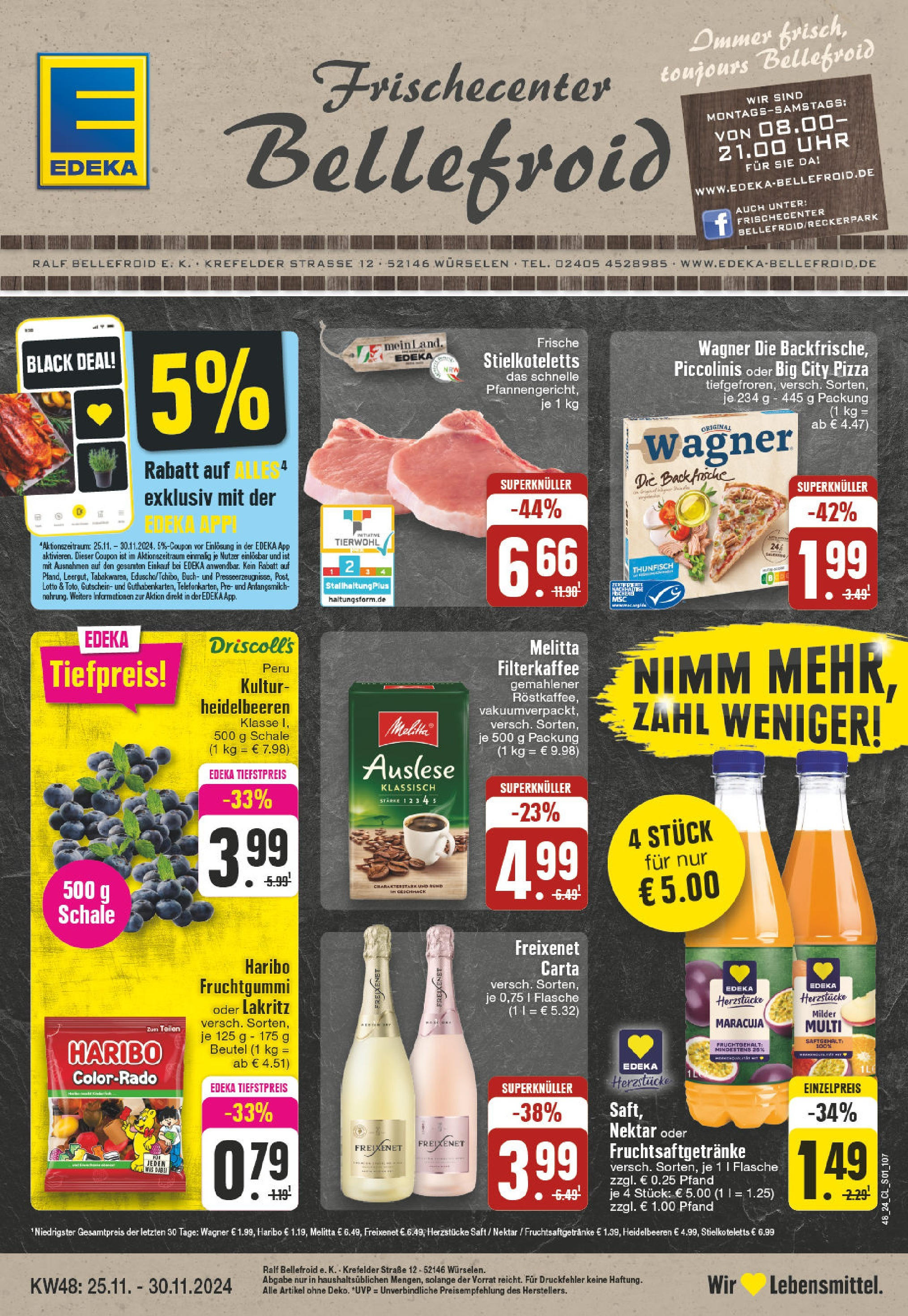 Edeka - Würselen, Krefelder Straße 1  (ab 25.11.2024) » Angebote Online | Seite: 1 | Produkte: Melitta, Thunfisch, Piccolinis, Uhr