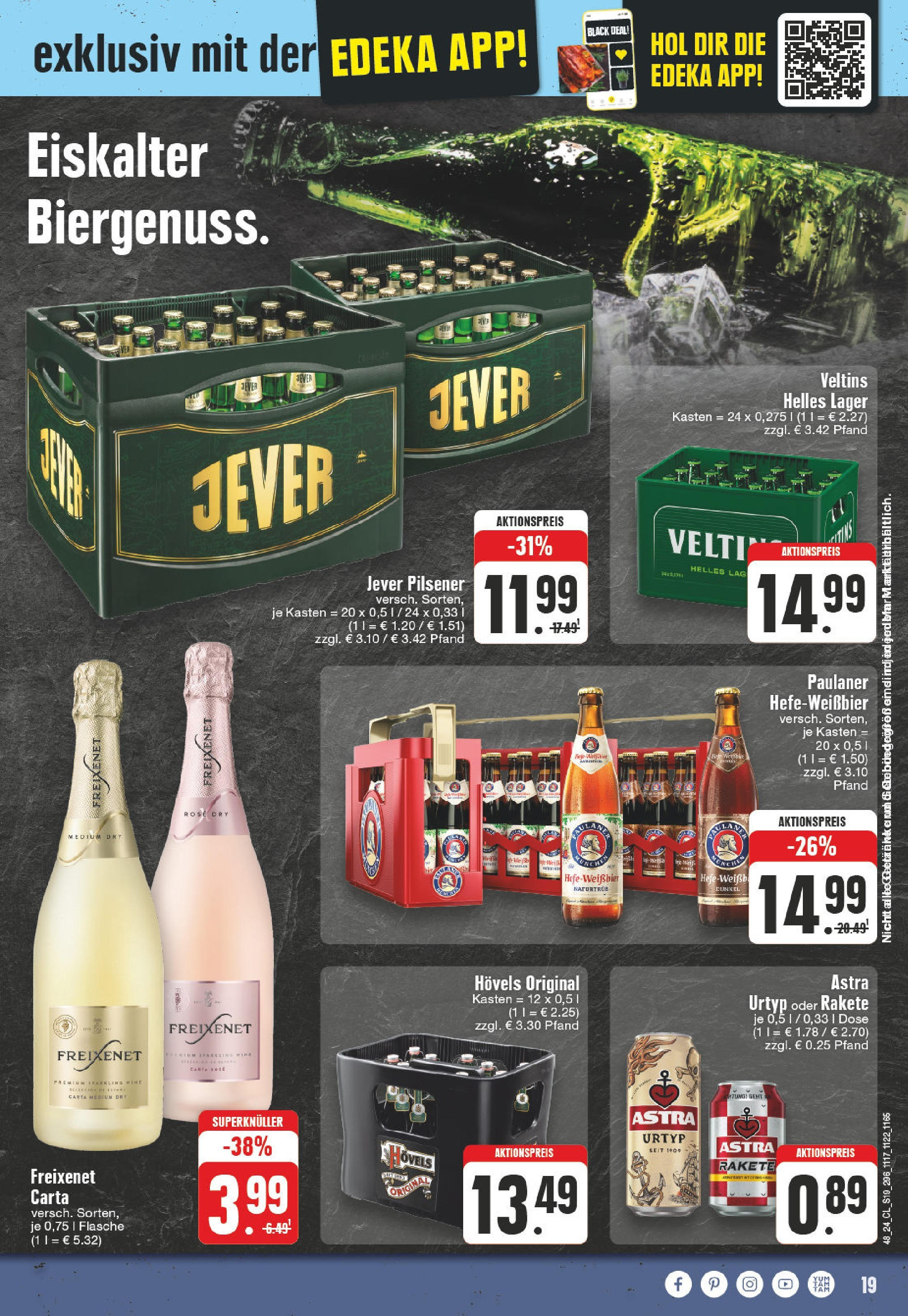 Edeka - EDEKA: Wochenangebote (ab 24.11.2024) » Angebote Online | Seite: 19 | Produkte: Freixenet, Astra, Jever, Veltins