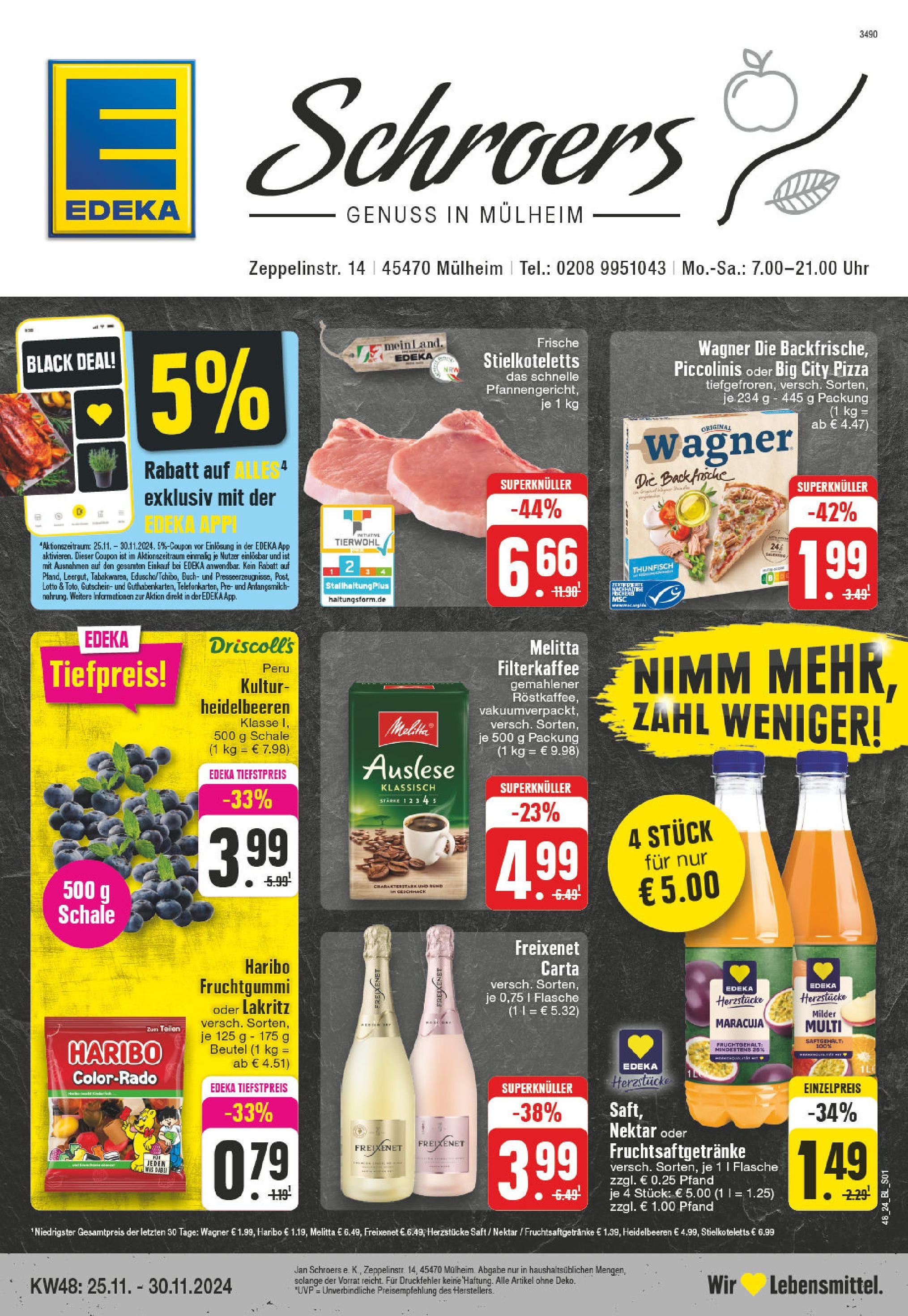 Edeka - Mülheim an der Ruhr, Zeppelinstraße 14  (ab 25.11.2024) » Angebote Online | Seite: 1 | Produkte: Haribo, Thunfisch, Heidelbeeren, Pizza