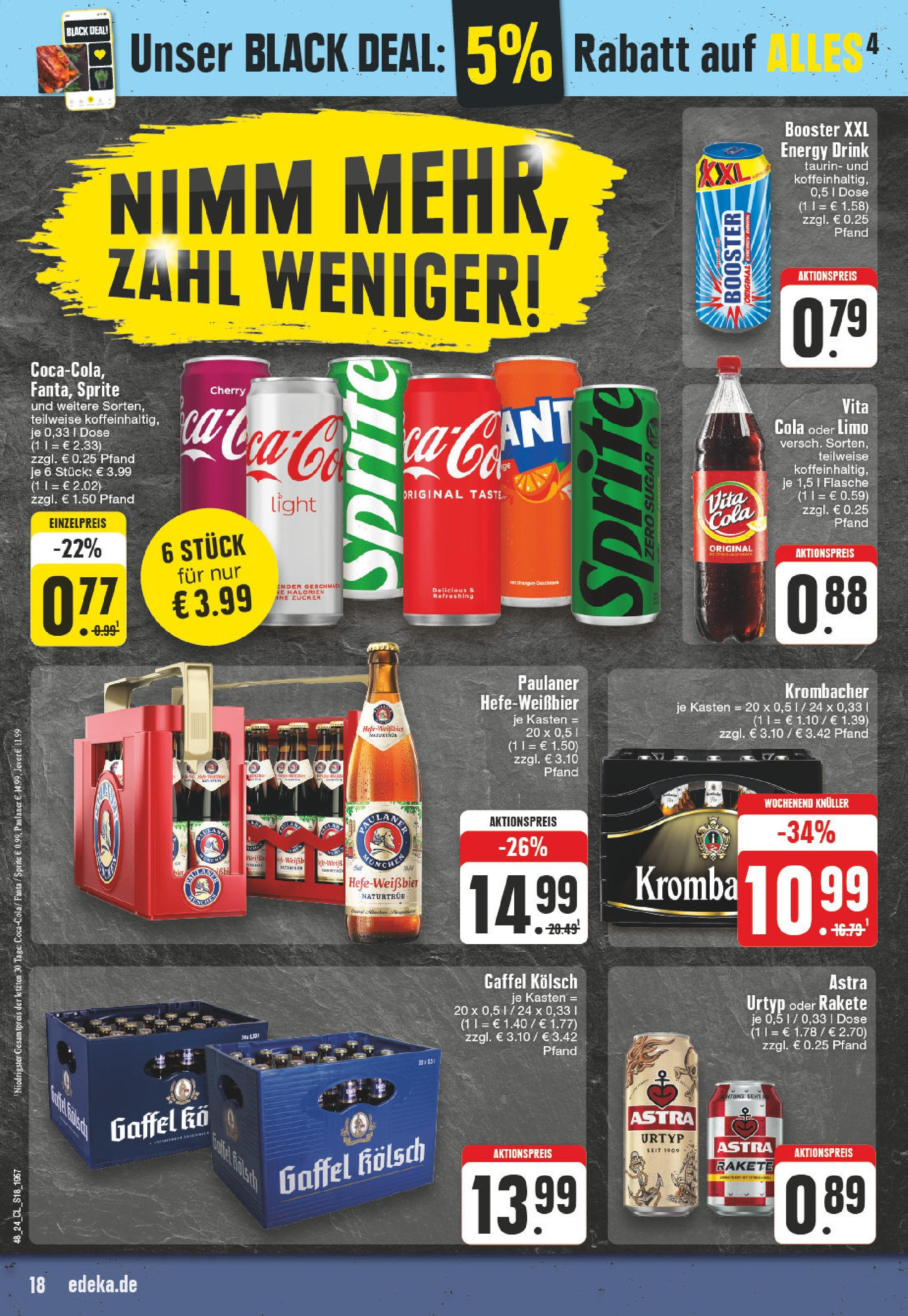 E center Prospekt Leverkusen-Schlebusch, Münsters Gässchen 3 (ab 25.11.2024) » Angebote Online | Seite: 18 | Produkte: Cola, Energy, Krombacher, Paulaner