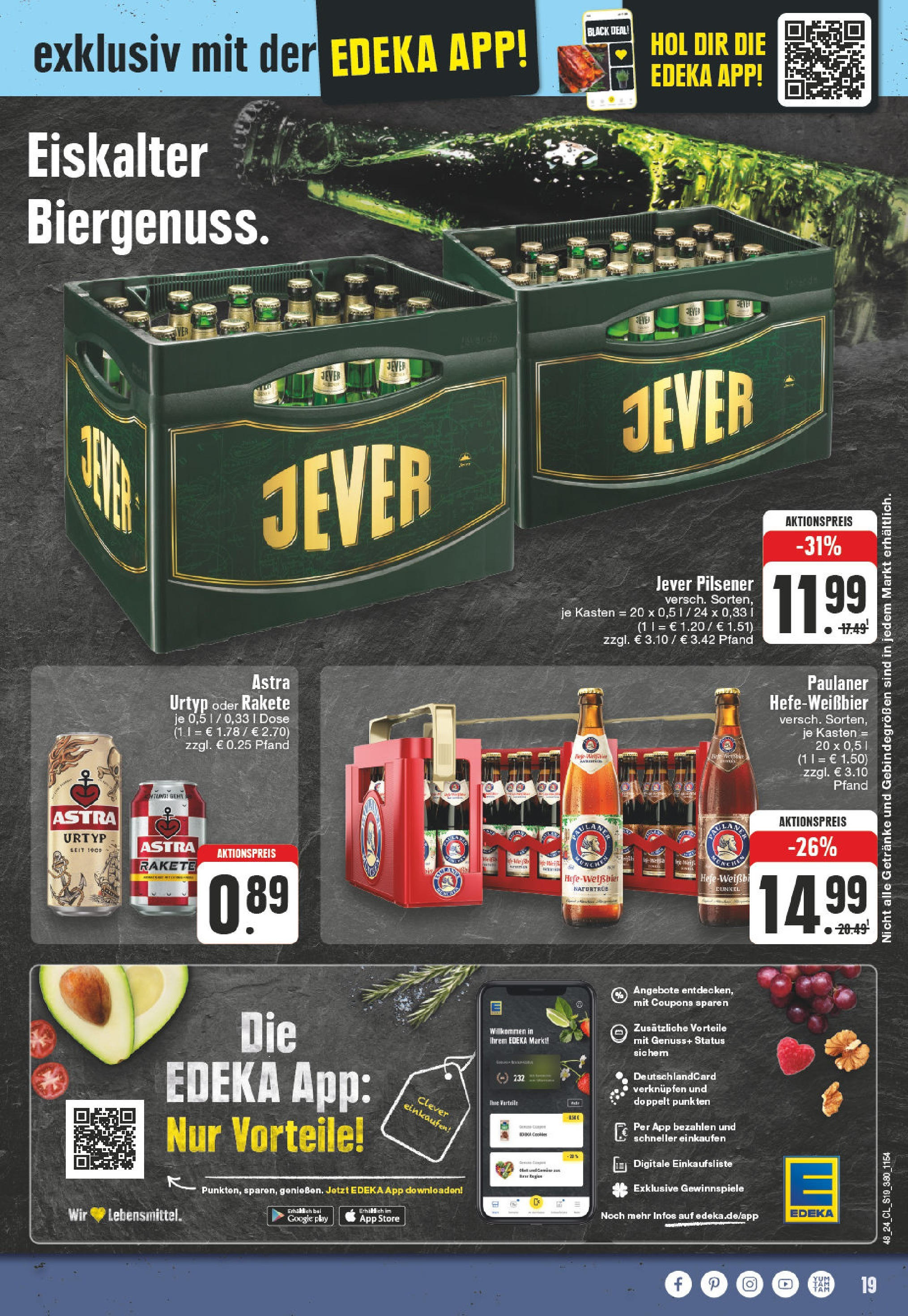 Edeka - EDEKA: Wochenangebote (ab 24.11.2024) » Angebote Online | Seite: 19 | Produkte: Astra, Jever, Paulaner