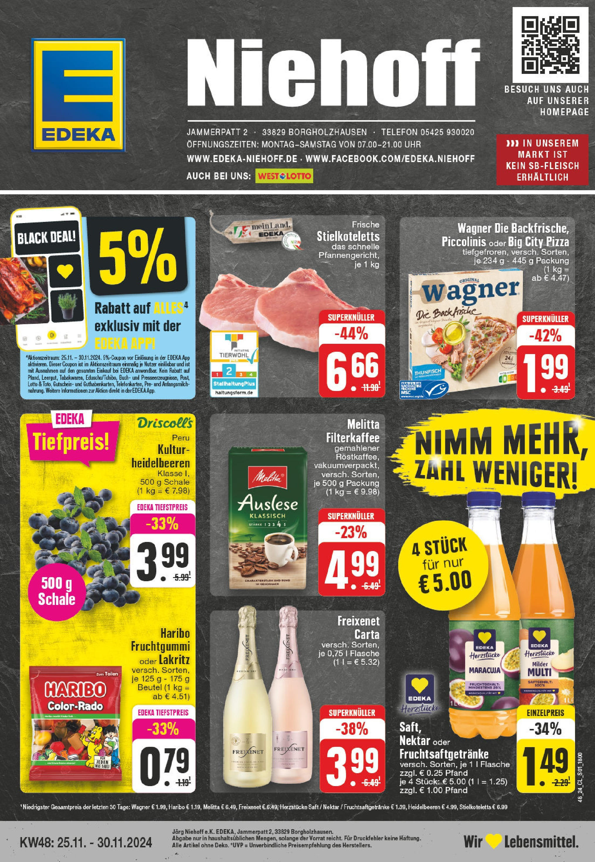 Edeka - Borgholzhausen, Jammerpatt 2  (ab 25.11.2024) » Angebote Online | Seite: 1 | Produkte: Melitta, Thunfisch, Freixenet, Saft