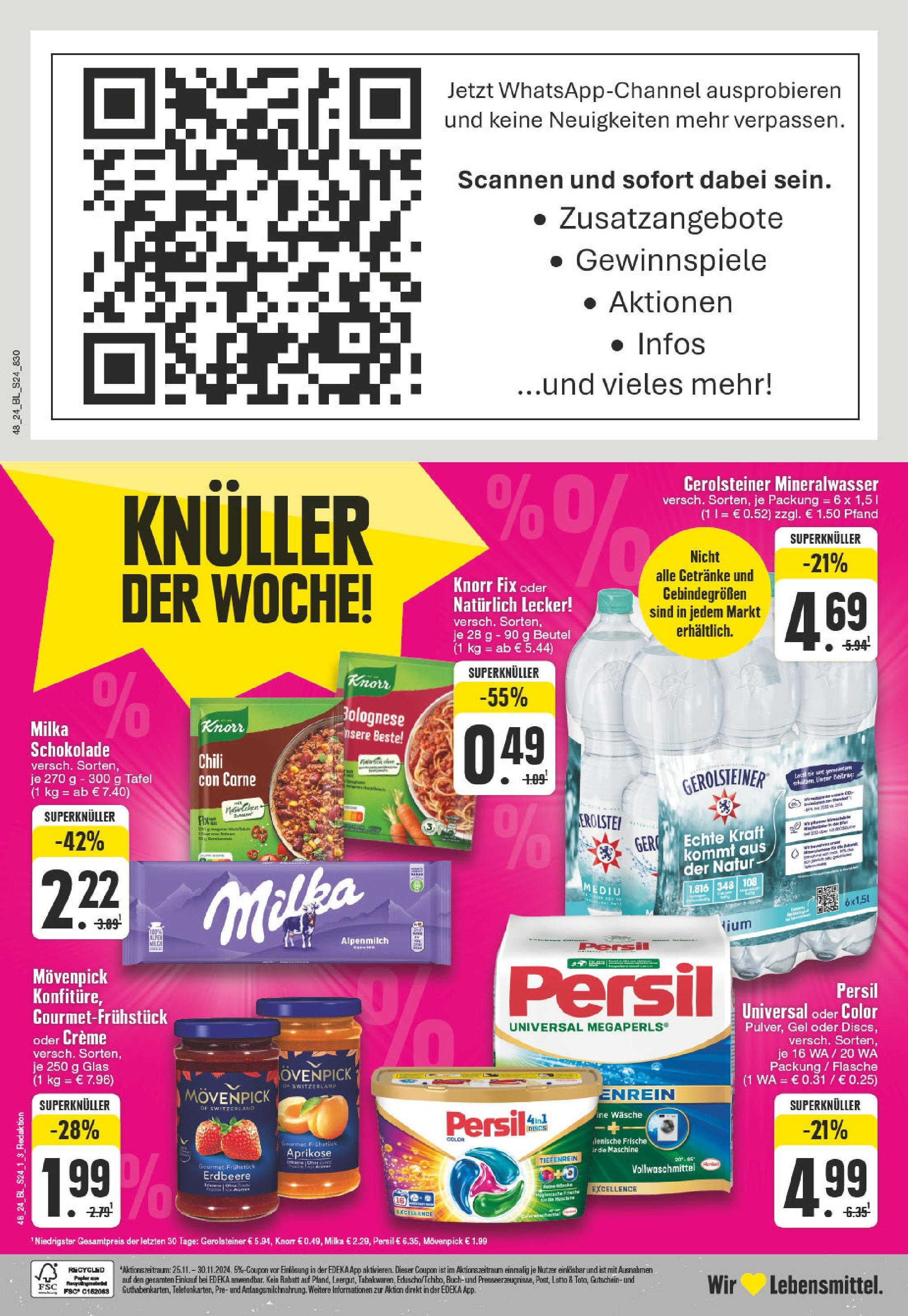 Edeka - Köln, Bahnhofstraße 2-4  (ab 25.11.2024) » Angebote Online | Seite: 24 | Produkte: Knorr fix, Knorr, Mineralwasser, Gerolsteiner