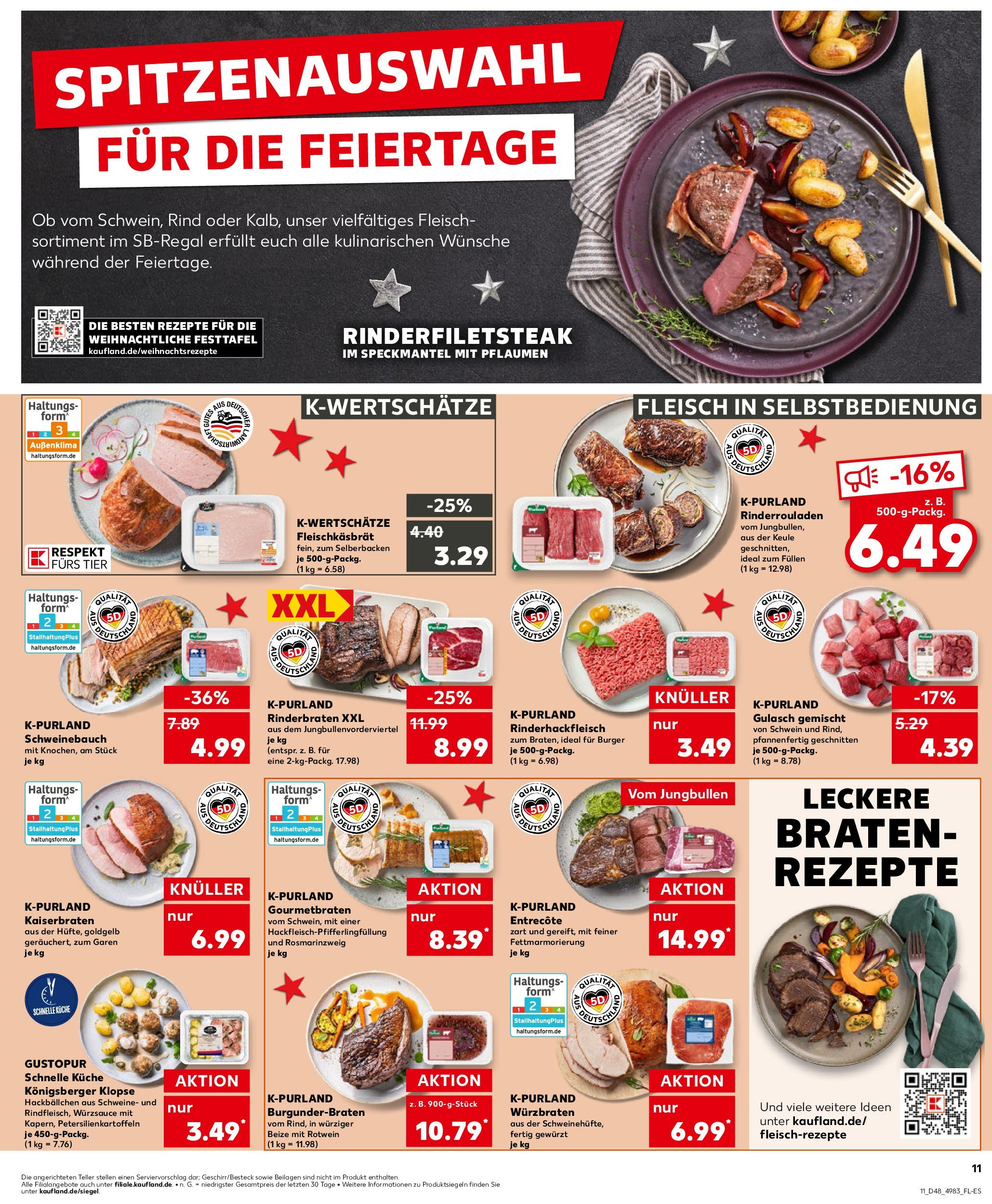 Kaufland - Der Wochenstart Bonn, Oppelner Straße 128 (ab 02.12.2024) » Angebote Online zum Blättern | Seite: 23 | Produkte: Rinderrouladen, Schweinebauch, Küche, Fleisch