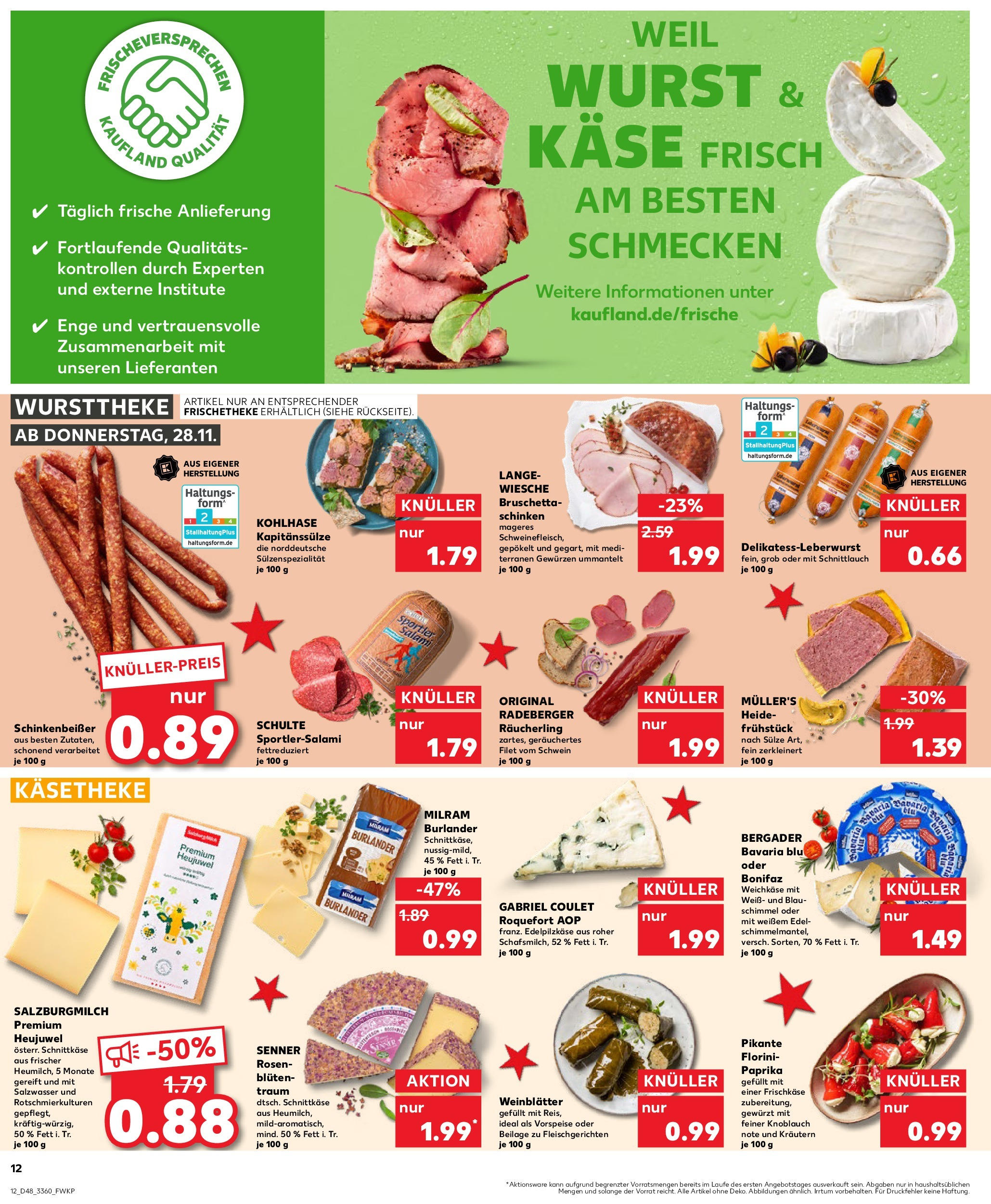 Kaufland - Quedlinburg, Badeborner Weg 2  (ab 28.11.2024) » Angebote Online zum Blättern | Seite: 12 | Produkte: Käse, Wurst, Knoblauch, Frischkase