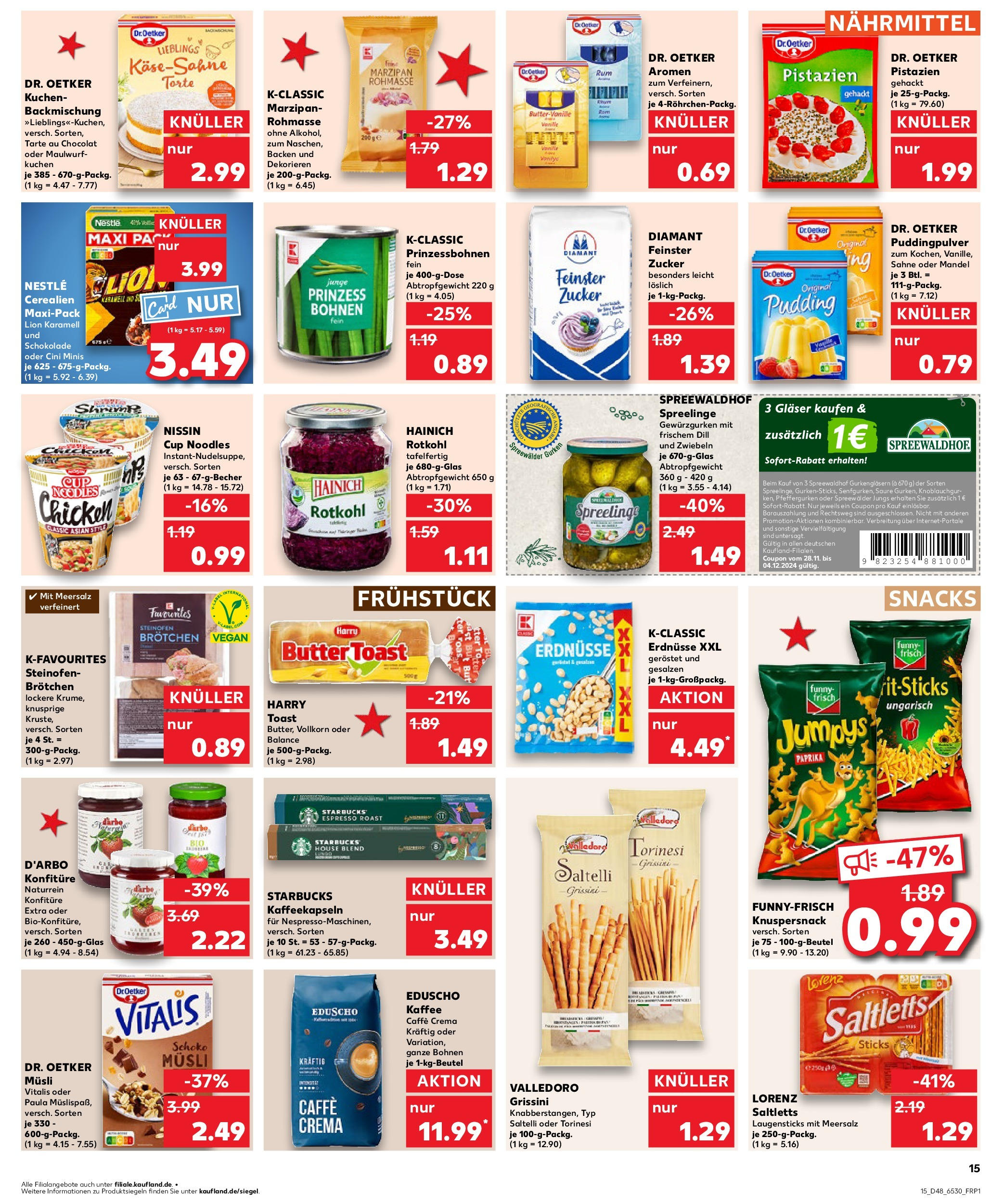 Kaufland - Quedlinburg, Badeborner Weg 2  (ab 28.11.2024) » Angebote Online zum Blättern | Seite: 15 | Produkte: Erdnüsse, Kaffee, Pudding, Kuchen