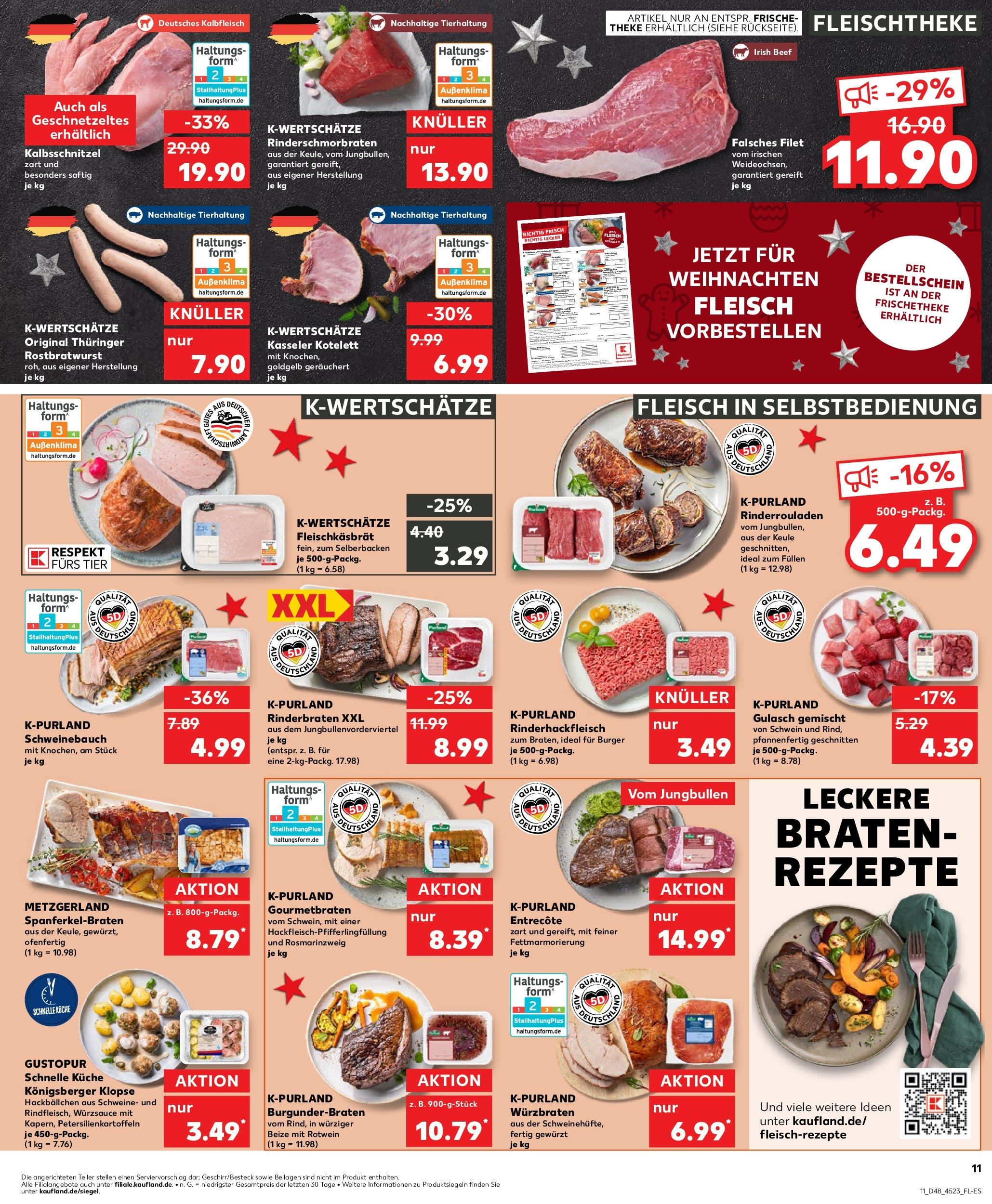 Kaufland - Der Wochenstart Schwäbisch Hall-Hessental, Raiffeisenstraße 22 (ab 02.12.2024) » Angebote Online zum Blättern | Seite: 23 | Produkte: Rinderrouladen, Rinderbraten, Küche, Fleisch