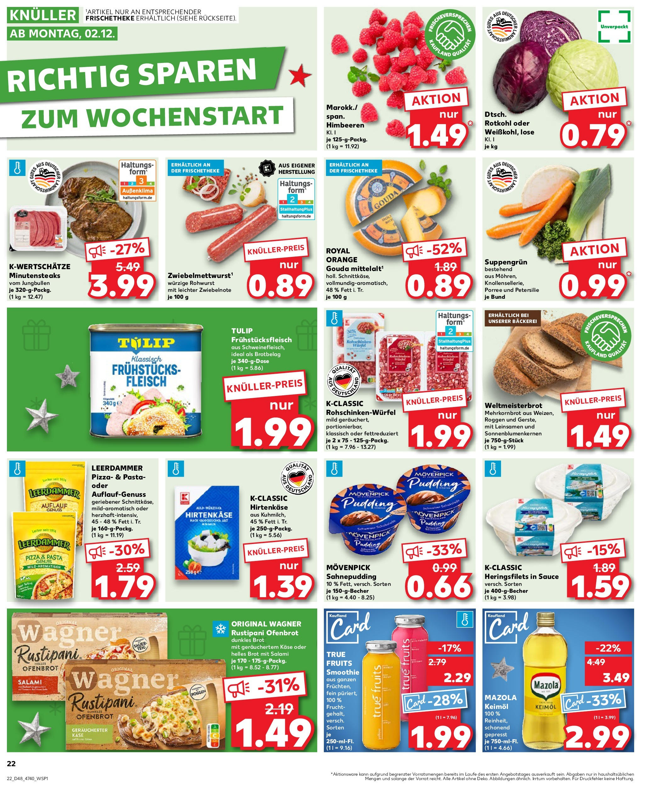 Kaufland - Der Wochenstart  Hannover-Hainholz, Krepenstraße 5 (ab 02.12.2024) » Angebote Online zum Blättern | Seite: 1 | Produkte: Himbeeren, Rotkohl, Brot, Fleisch