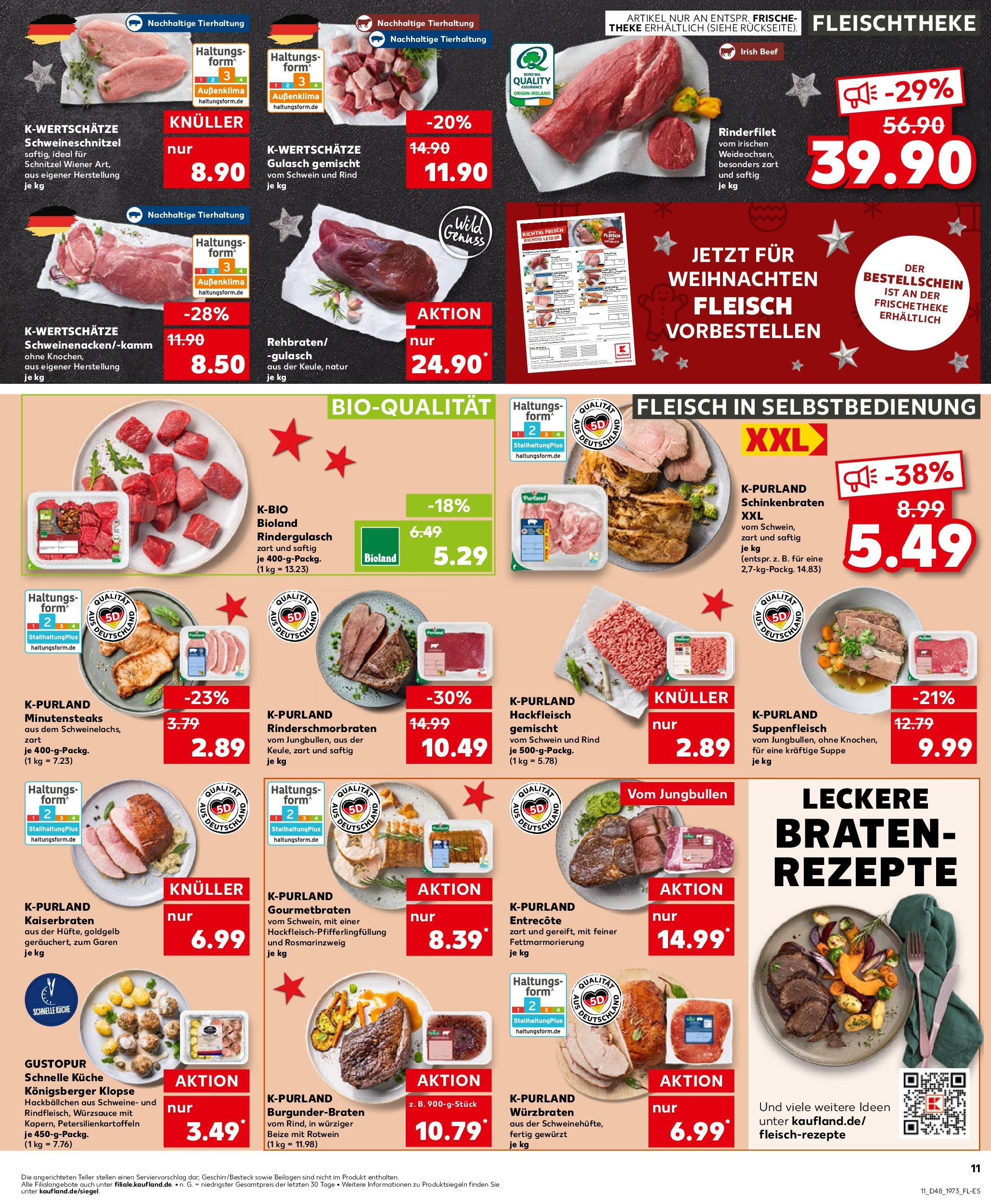 Kaufland - Bad Oldesloe, Ratzeburger Straße 15,17,19 (ab 28.11.2024) » Angebote Online zum Blättern | Seite: 11 | Produkte: Rindergulasch, Entrecote, Gulasch, Fleisch