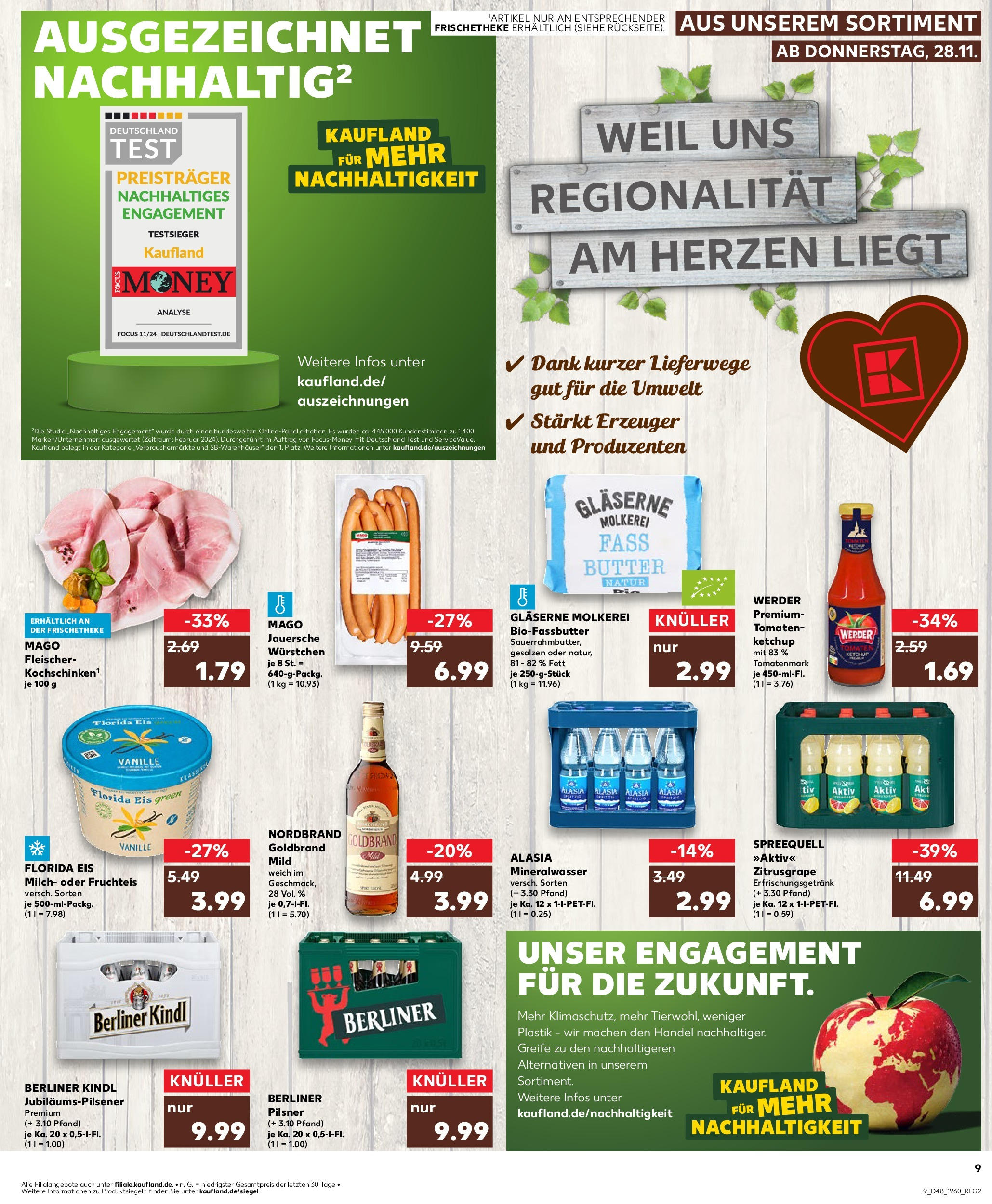 Kaufland - Berlin-Reinickendorf,  Ollenhauerstraße 122 (ab 28.11.2024) » Angebote Online zum Blättern | Seite: 9 | Produkte: Berliner, Butter, Mineralwasser, Ketchup