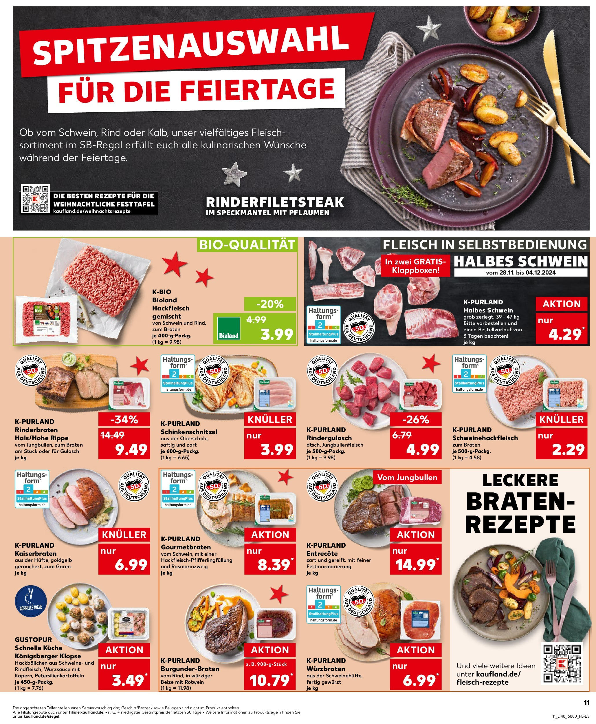 Kaufland - Berlin-Reinickendorf,  Ollenhauerstraße 122 (ab 28.11.2024) » Angebote Online zum Blättern | Seite: 11 | Produkte: Pflaumen, Entrecote, Gulasch, Fleisch