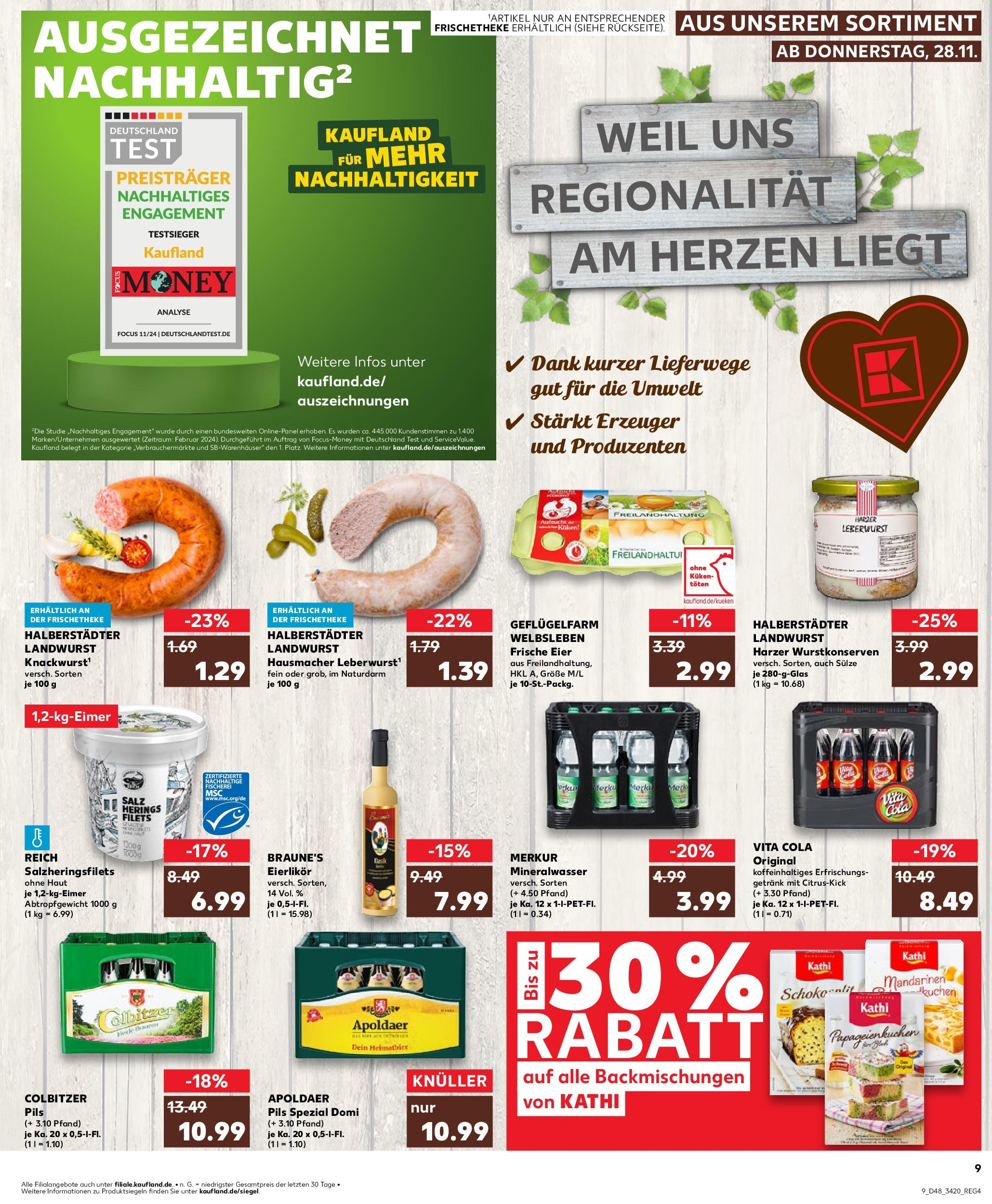 Kaufland - Quedlinburg, Badeborner Weg 2  (ab 28.11.2024) » Angebote Online zum Blättern | Seite: 9 | Produkte: Cola, Pils, Mandarinen, Vita cola