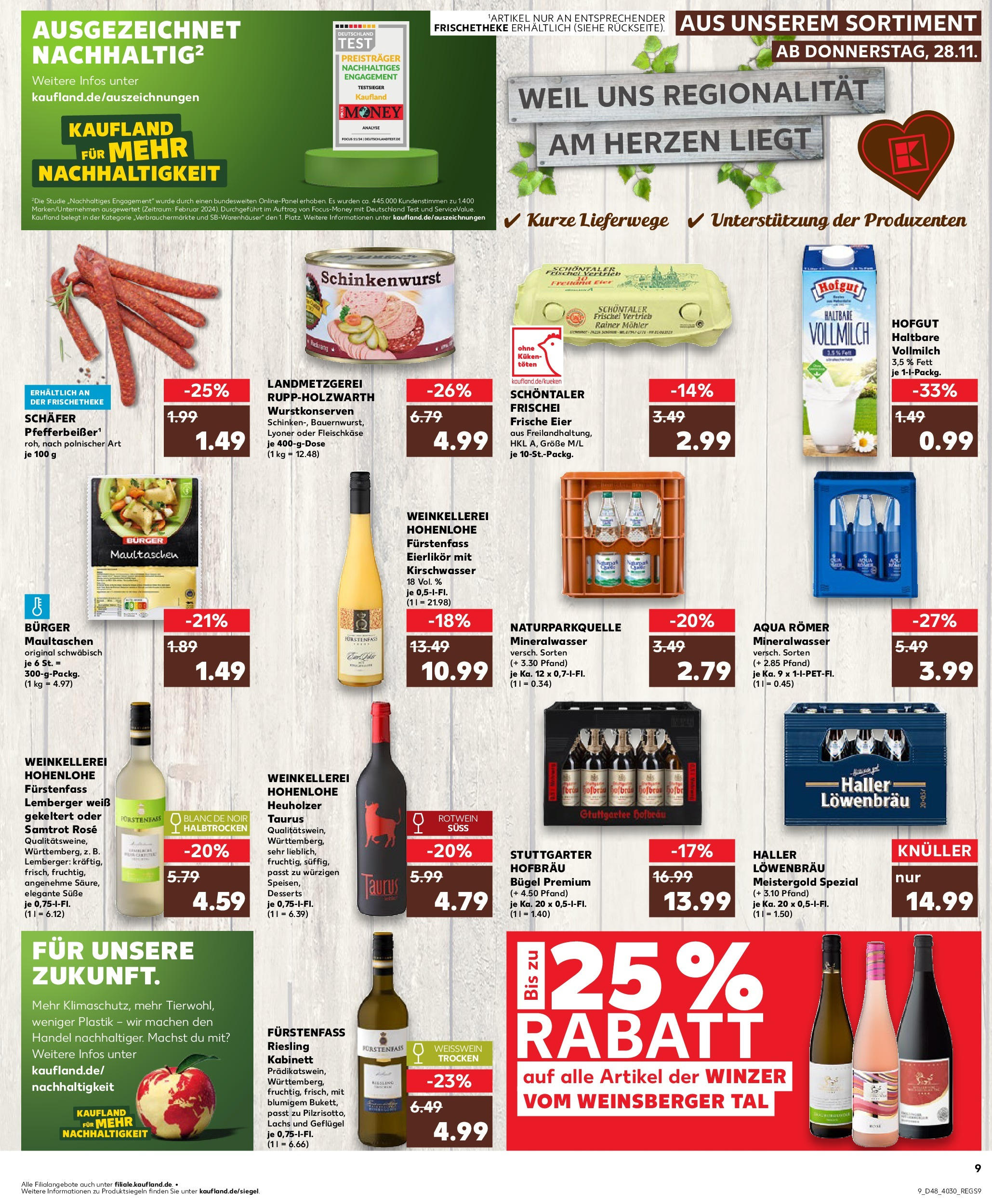 Kaufland - Der Wochenstart Schwäbisch Hall-Hessental, Raiffeisenstraße 22 (ab 02.12.2024) » Angebote Online zum Blättern | Seite: 21 | Produkte: Weißwein, Rotwein, Mineralwasser, Maultaschen