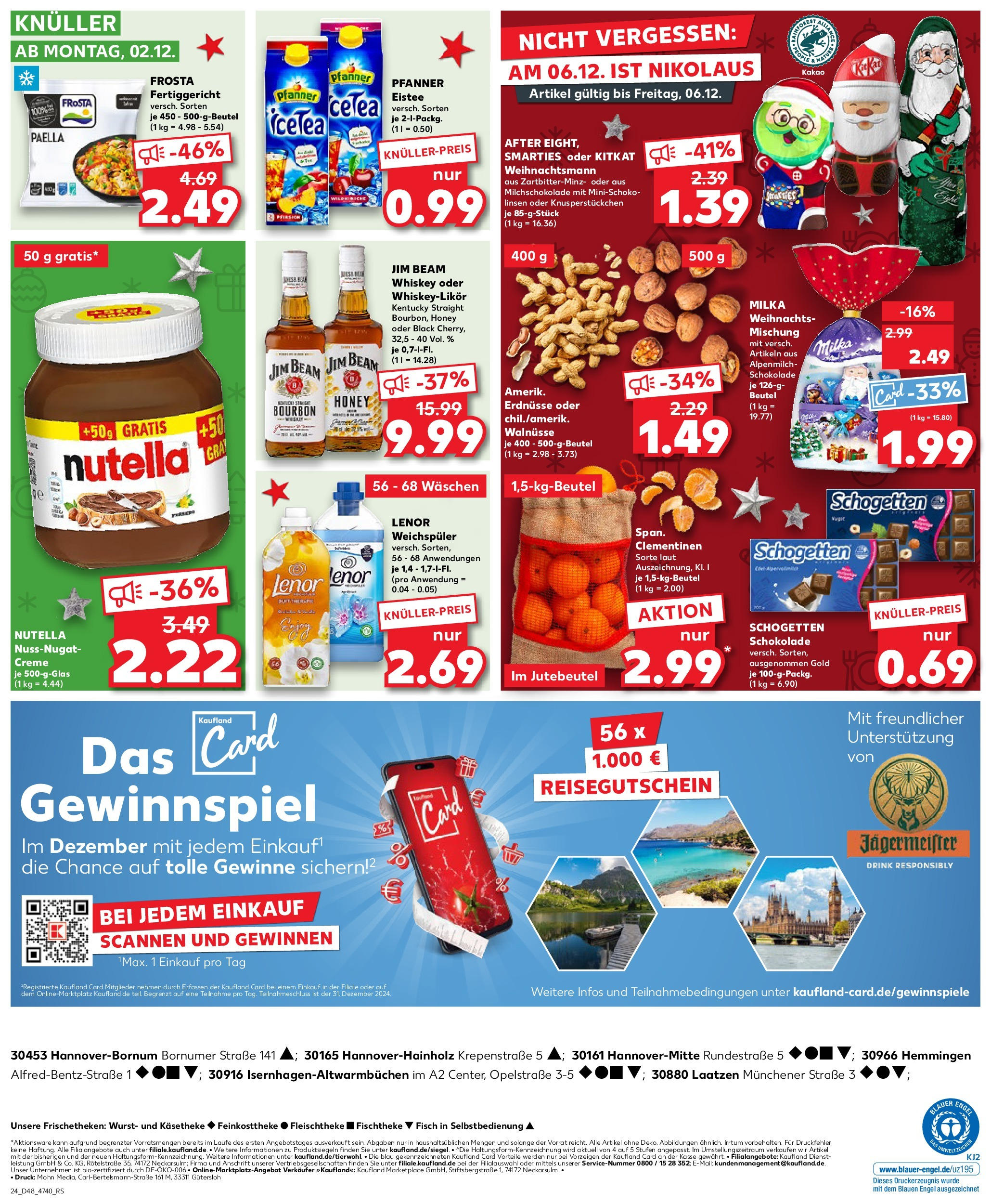 Kaufland - Der Wochenstart  Hannover-Hainholz, Krepenstraße 5 (ab 02.12.2024) » Angebote Online zum Blättern | Seite: 3 | Produkte: Lenor, Walnüsse, Milka, Nutella