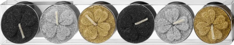 Dekorieren & Einrichten Teelichter Glücksklee beglittert, schwarz-gold-silber