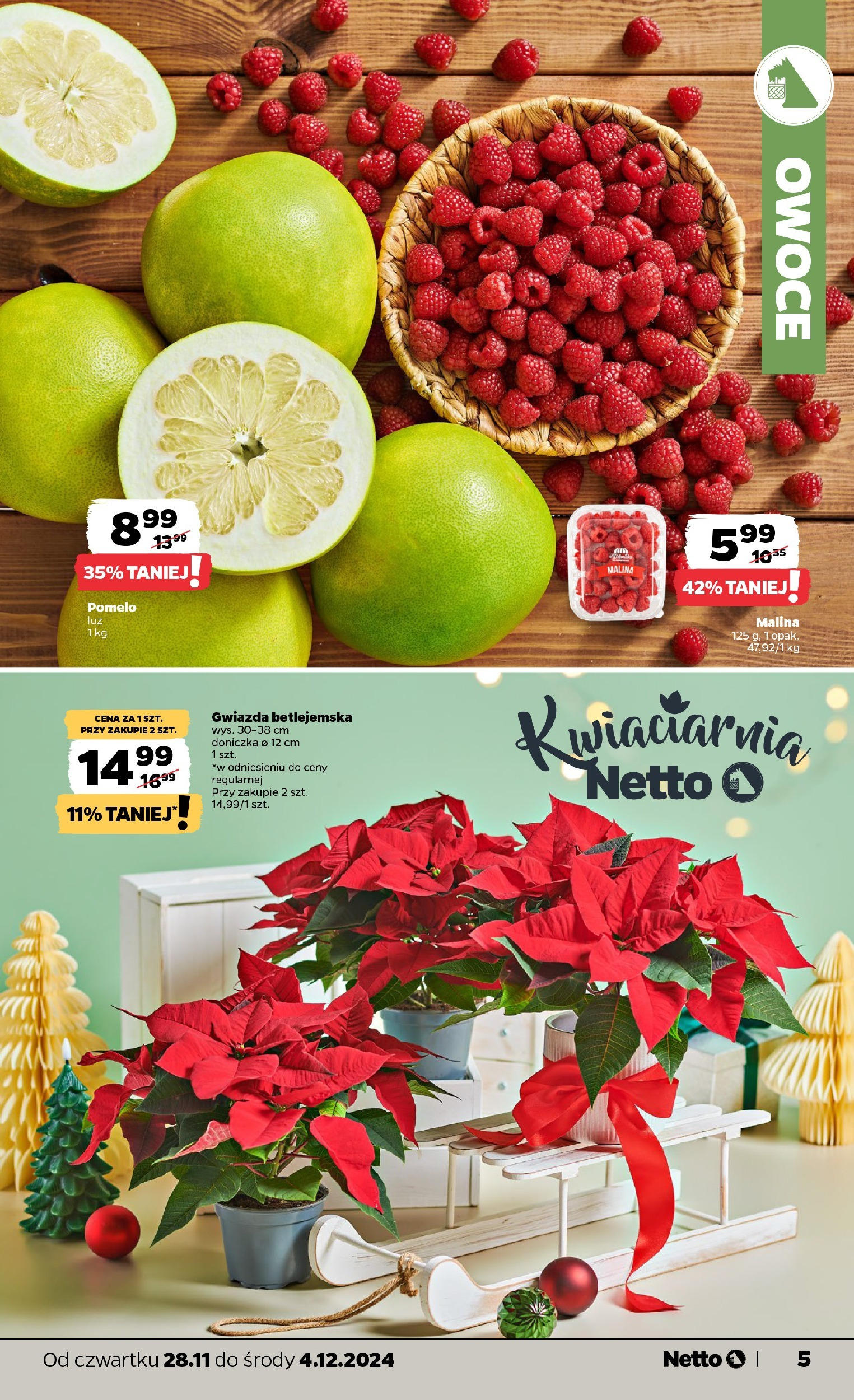 Netto - Netto gazetka T48B do 04.12.2024 od 27.11.2024 - Aktualne promocje | Strona: 5 | Produkty: Malina, Pomelo, Doniczka, Owoce