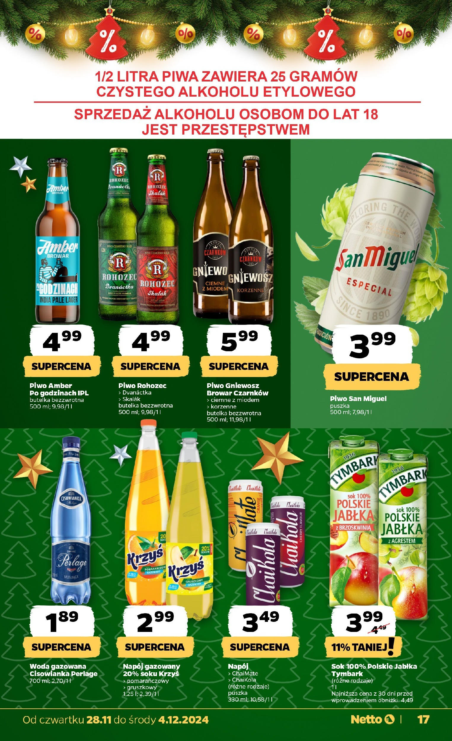 Netto - Netto gazetka T48B do 04.12.2024 od 27.11.2024 - Aktualne promocje | Strona: 17 | Produkty: Brzoskwinia, Sok, Piwo, Woda