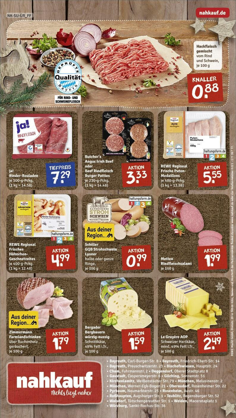 Rewe - Pyrbaum, Neumarkterstraße 2 (ab 02.12.2024) zum Blättern » Angebote | Seite: 6 | Produkte: Hahnchen, Burger, Schweinefleisch, Rindfleisch