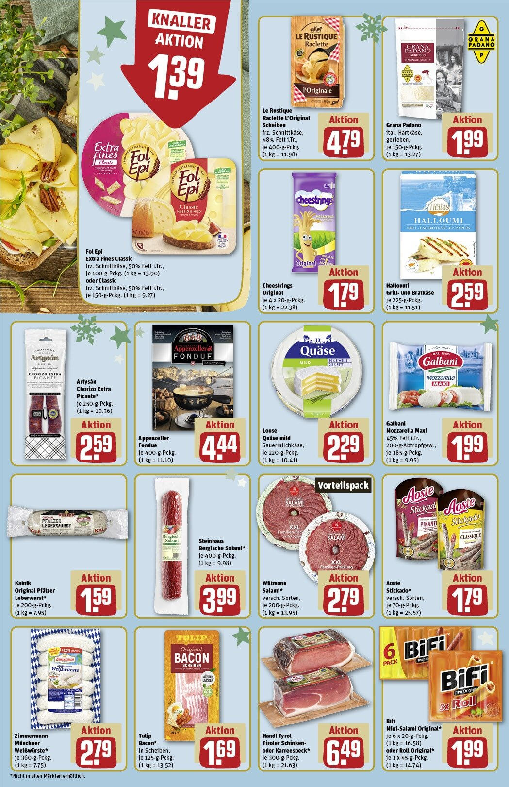 Rewe - Pegnitz, Nürnberger Straße, e 20 (ab 02.12.2024) zum Blättern » Angebote | Seite: 14 | Produkte: Bifi, Salami, Raclette, Fondue