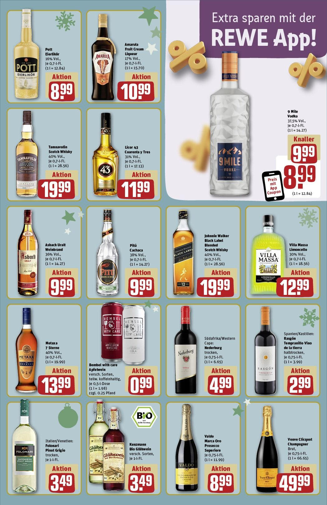 Rewe - Urbach, Marktplatz 2  (ab 02.12.2024) zum Blättern » Angebote | Seite: 13 | Produkte: Whisky, Metaxa, Limoncello, Asbach