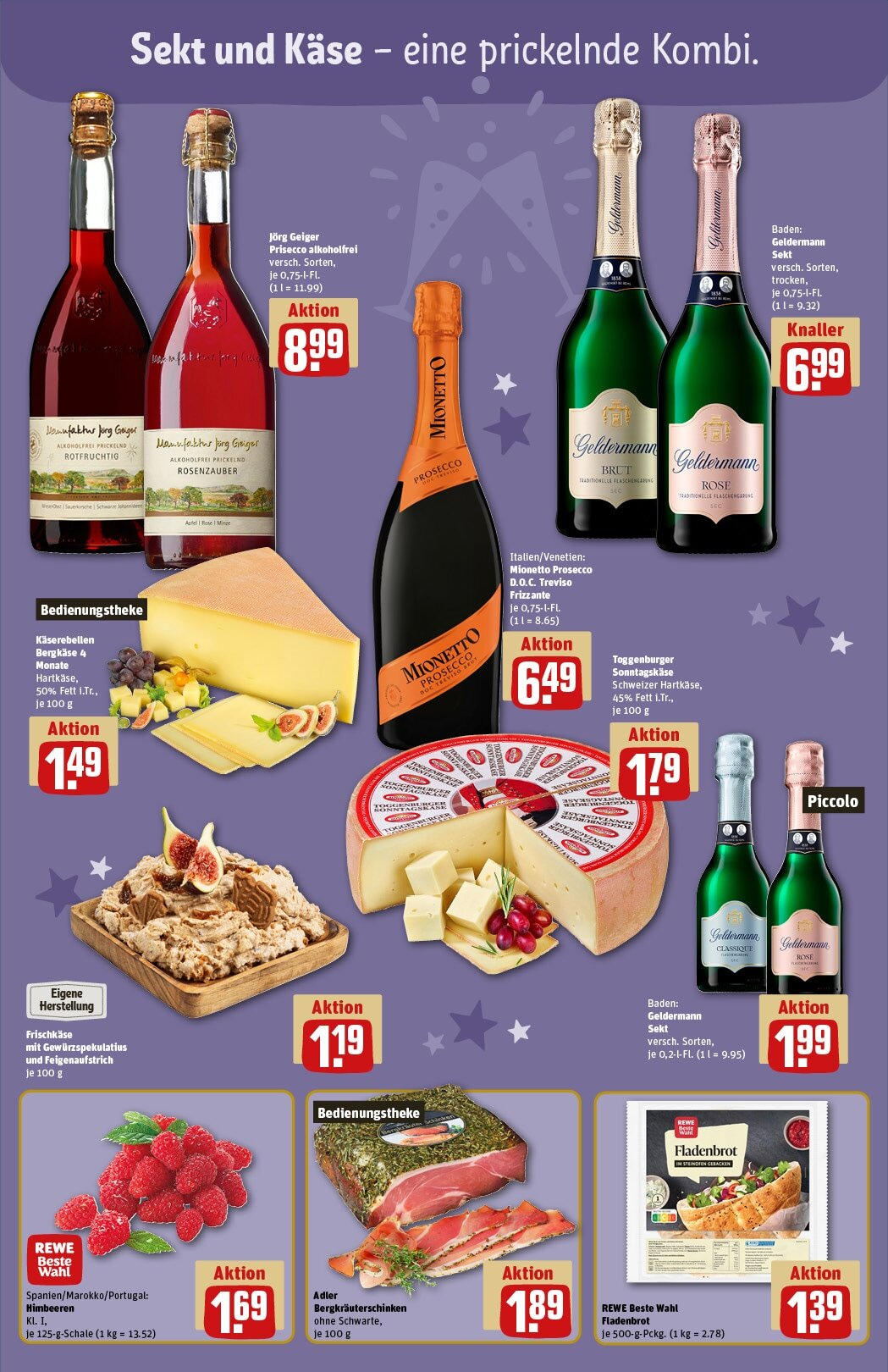 Rewe - Urbach, Marktplatz 2  (ab 02.12.2024) zum Blättern » Angebote | Seite: 21 | Produkte: Himbeeren, Käse, Sekt, Prosecco