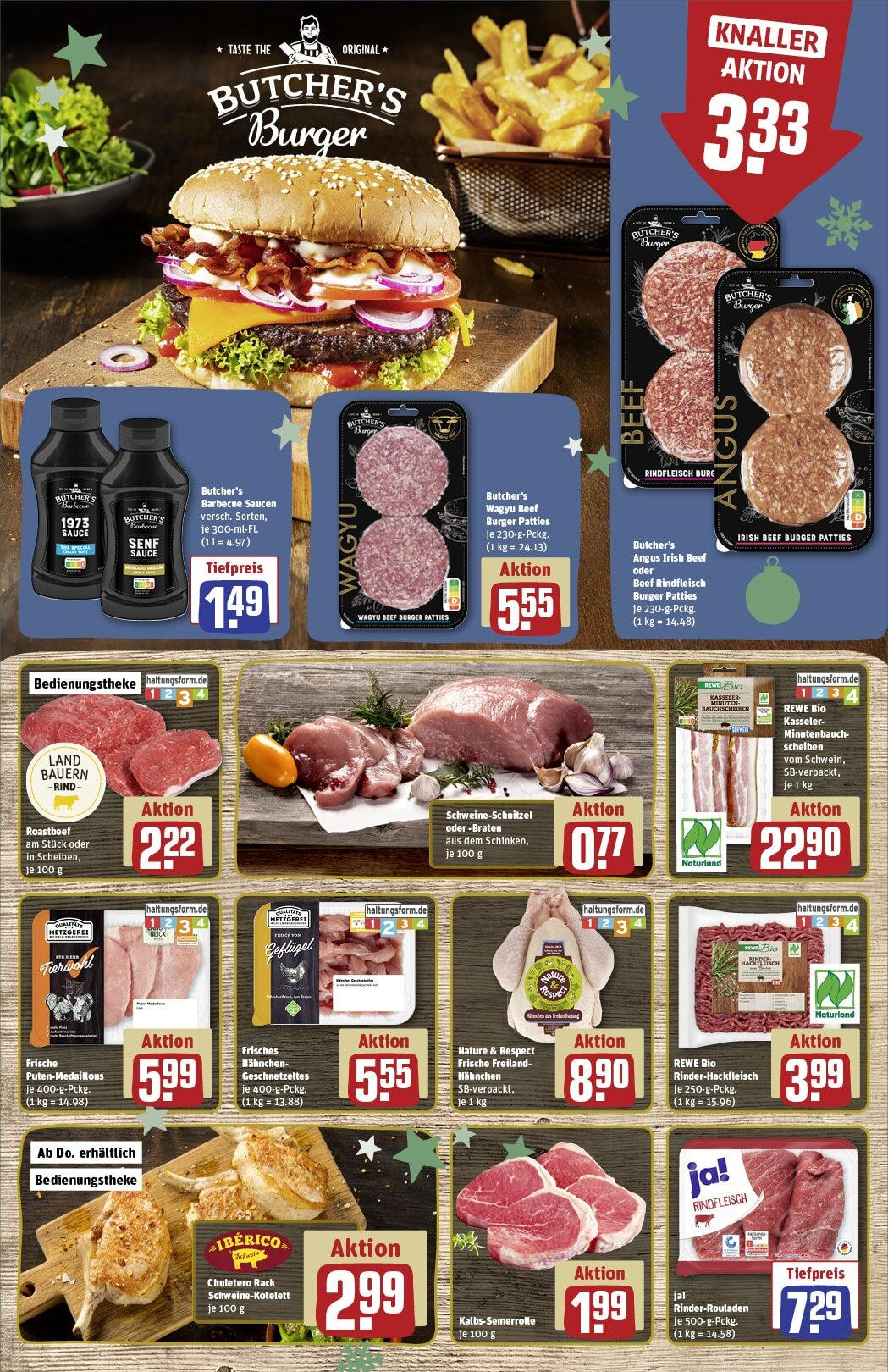 Rewe - Urbach, Marktplatz 2  (ab 02.12.2024) zum Blättern » Angebote | Seite: 6 | Produkte: Rinderrouladen, Burger, Roastbeef, Hackfleisch