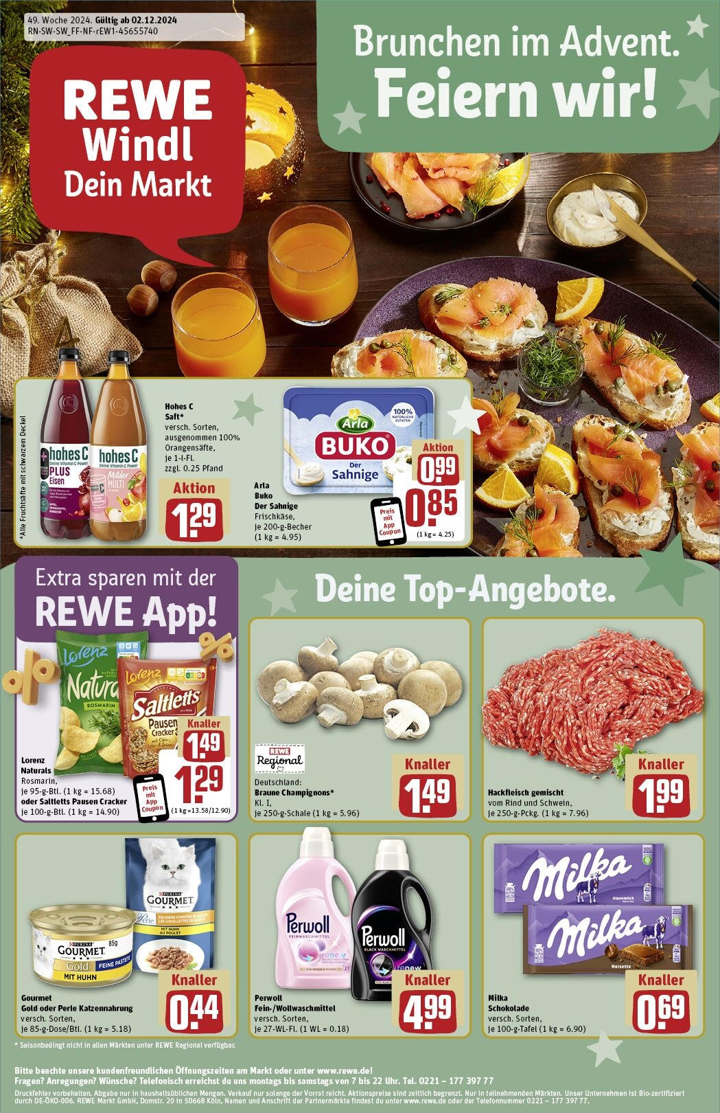 Rewe - Urbach, Marktplatz 2  (ab 02.12.2024) zum Blättern » Angebote | Seite: 1 | Produkte: Schokolade, Waschmittel, Hohes c, Hackfleisch